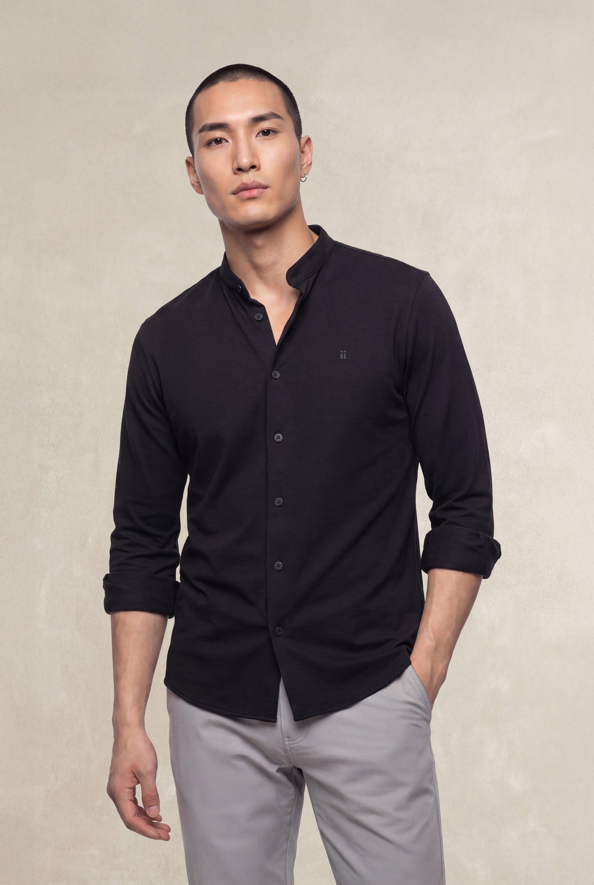 Camisa casual hombre cuello mao hombre negro Ranger