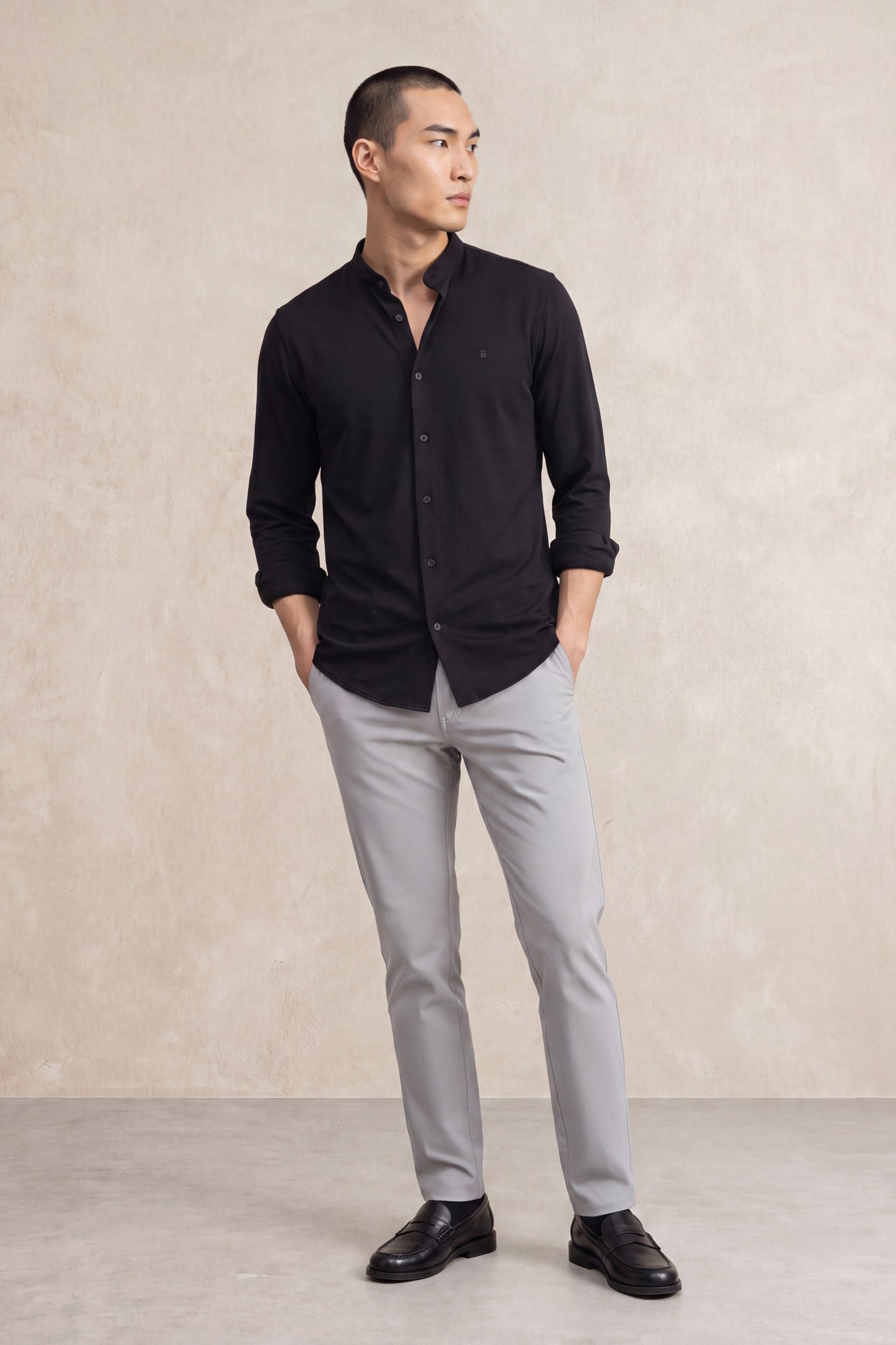 Camisa casual para homem Ranger com gola mandarim preta