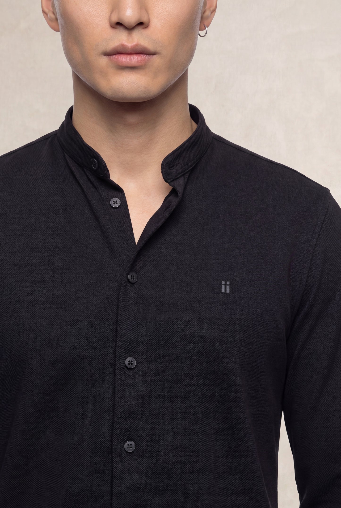 Camisa casual para homem Ranger com gola mandarim preta