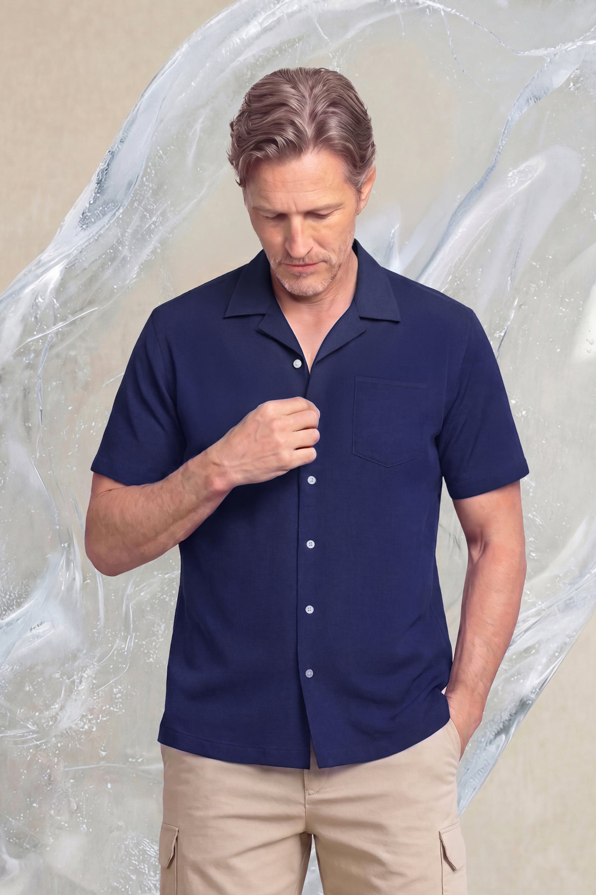 Camisa bowling ICE azul oscuro manga corta hombre
