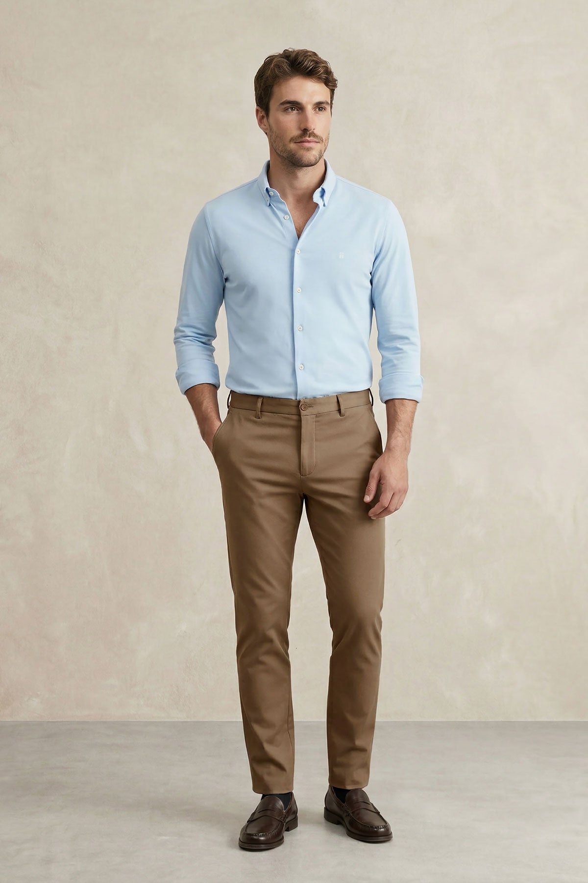 Camisa casual hombre azul claro regular
