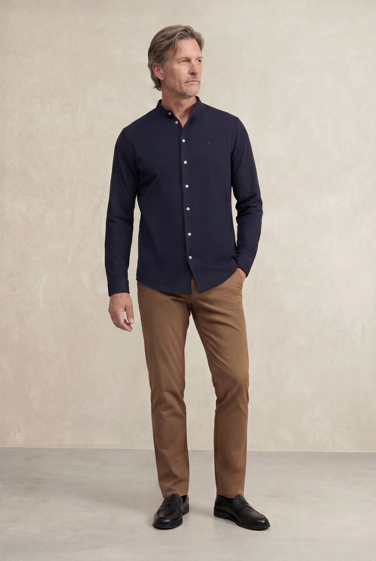Camisa casual hombre cuello mao hombre azul oscuro Ranger