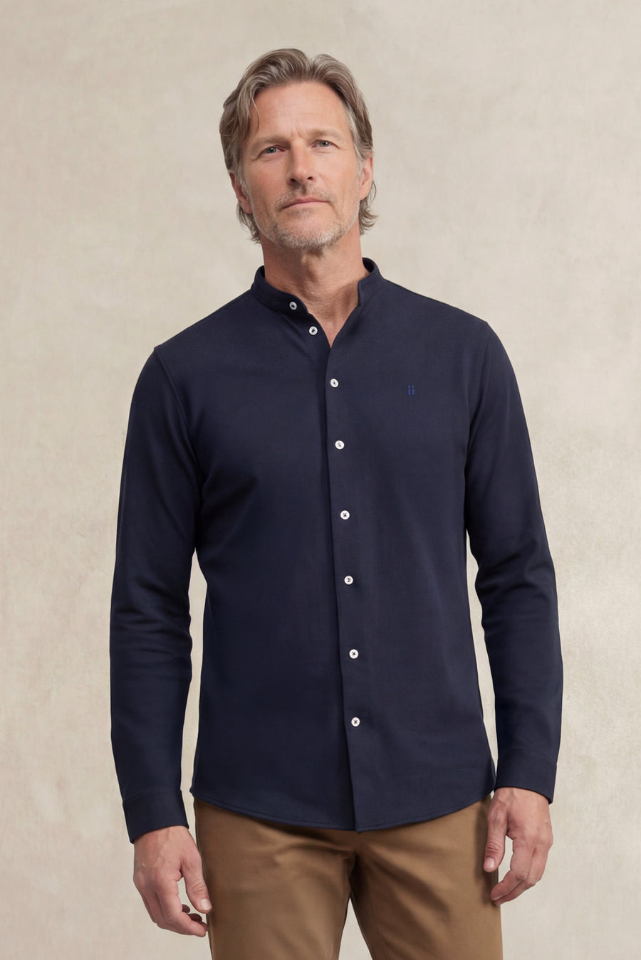 Men's casual mandarin collar shirt in navy blue Ranger
