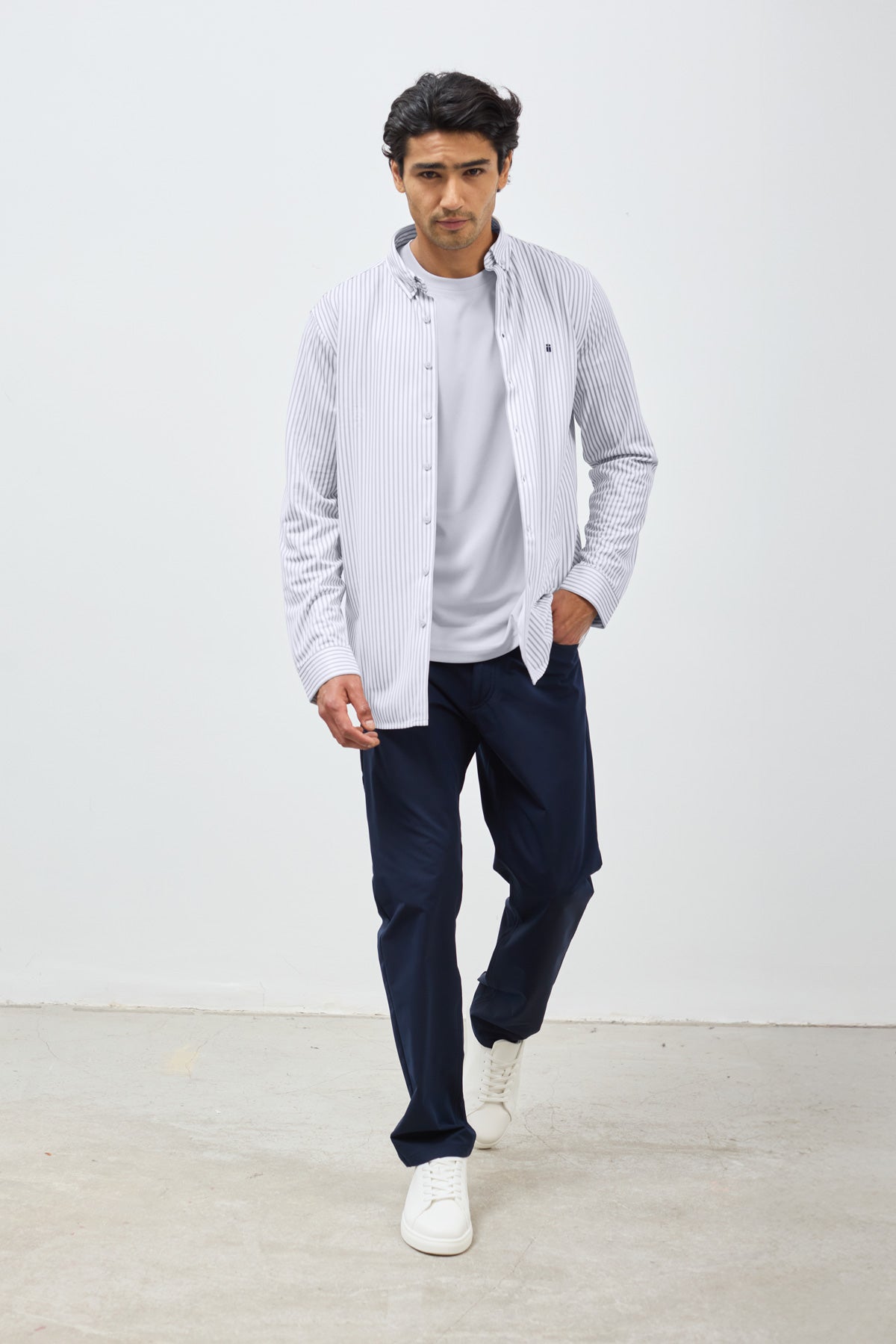 Men's casual shirt with regular gray striped print