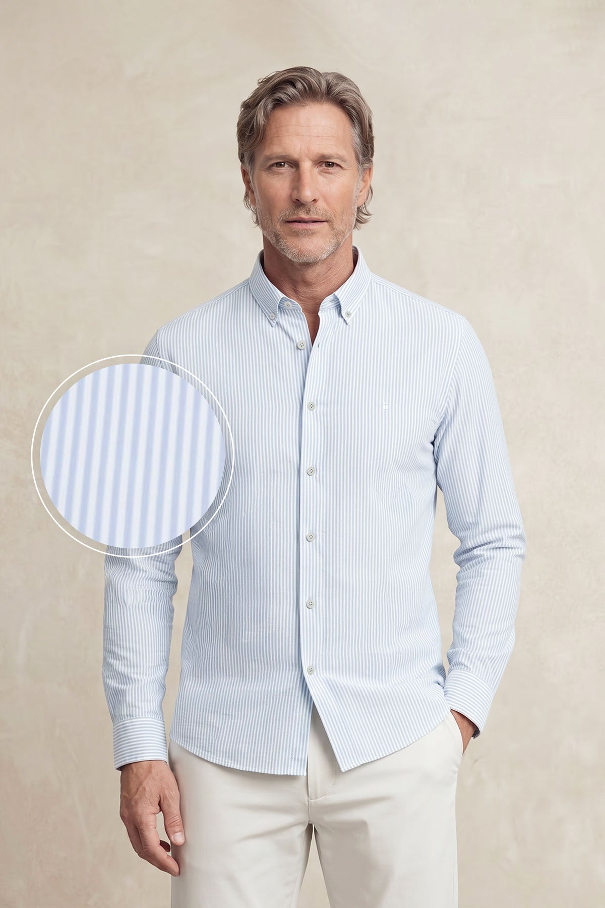 Camisa casual hombre estampado rayas azul regular