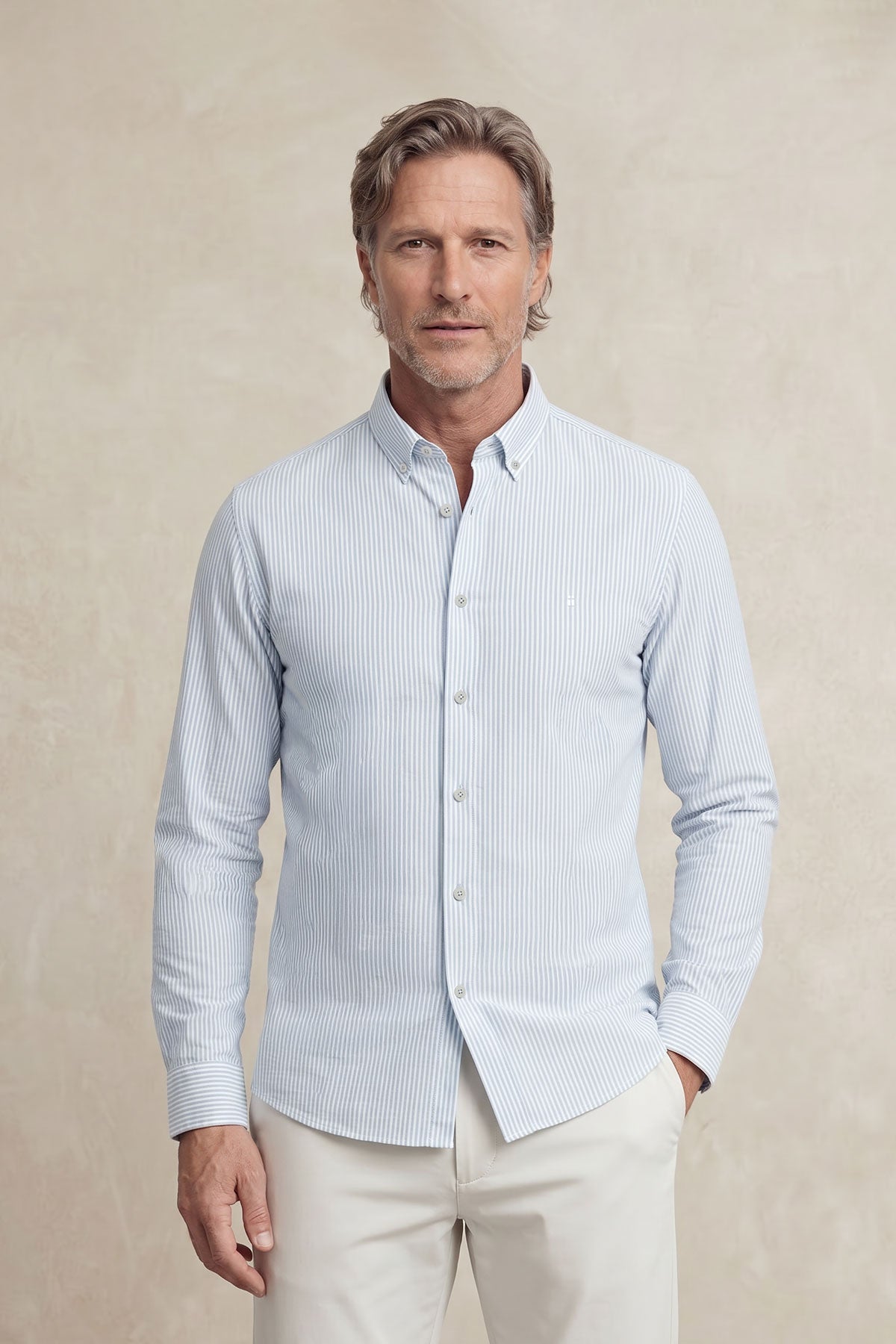 Camisa casual para homem com estampa listrada azul regular