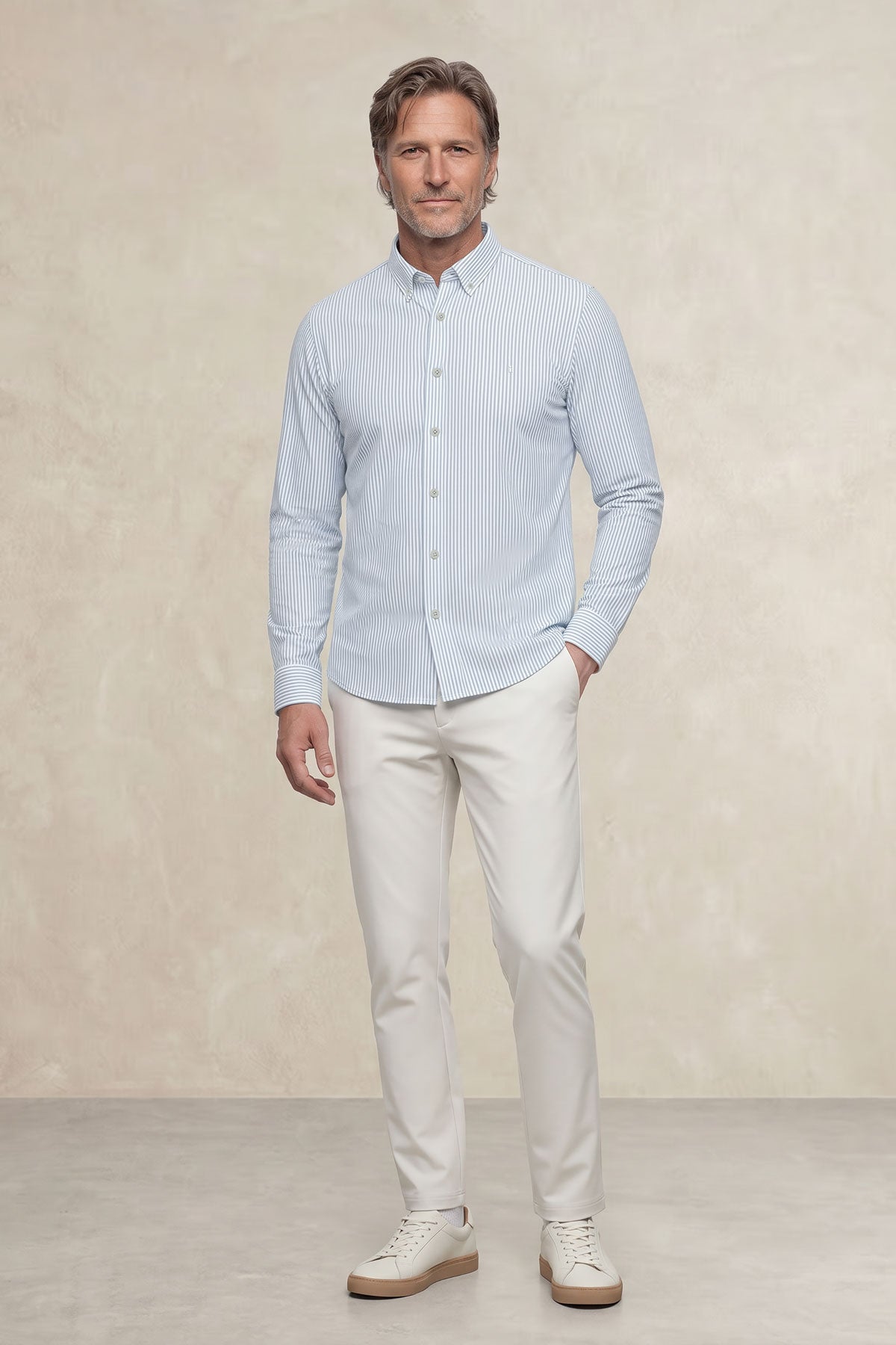 Camisa casual para homem com estampa listrada azul regular