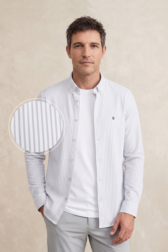 Camisa casual hombre estampado rayas gris regular