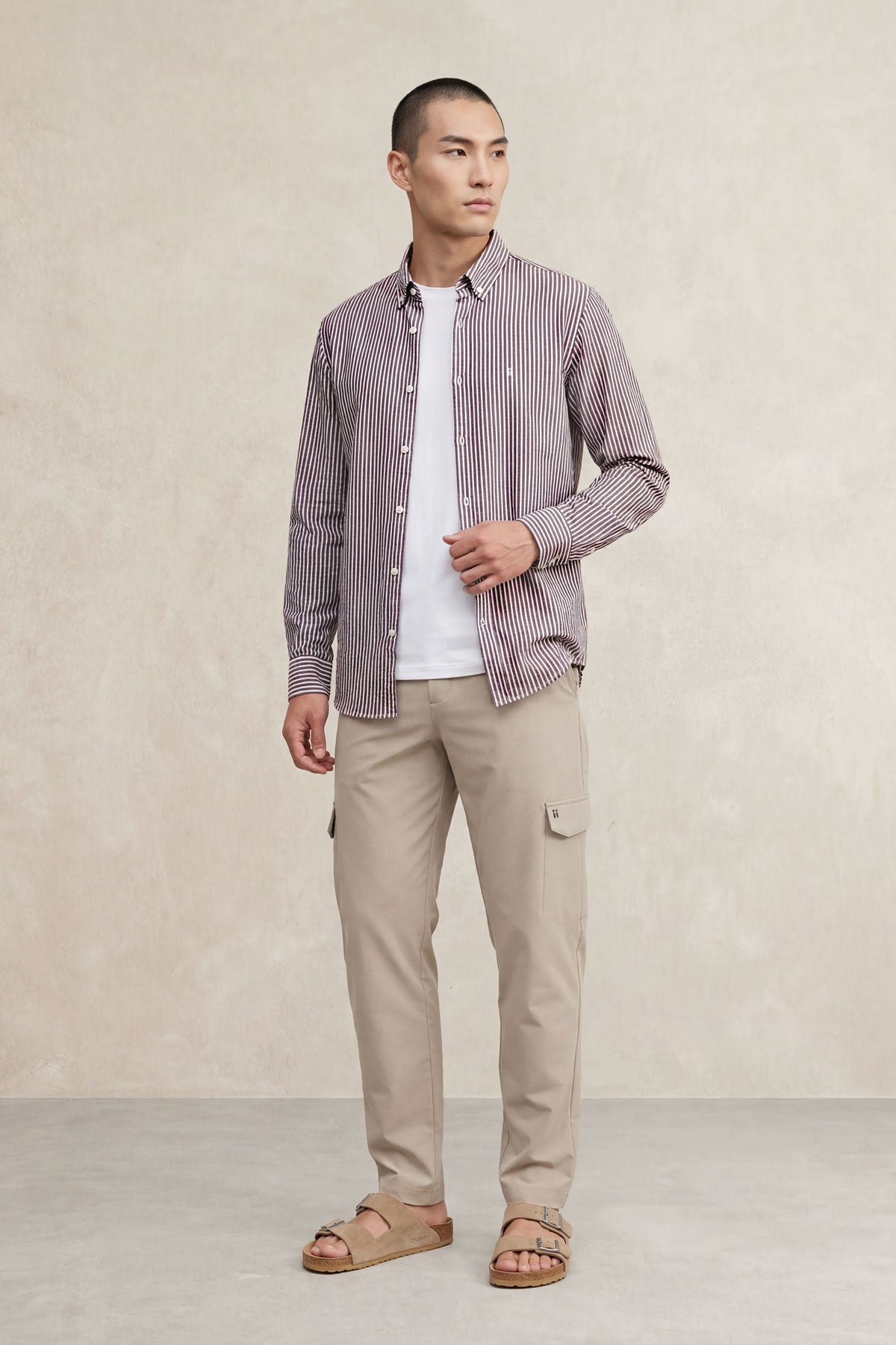 Camisa casual hombre estampado rayas morado regular