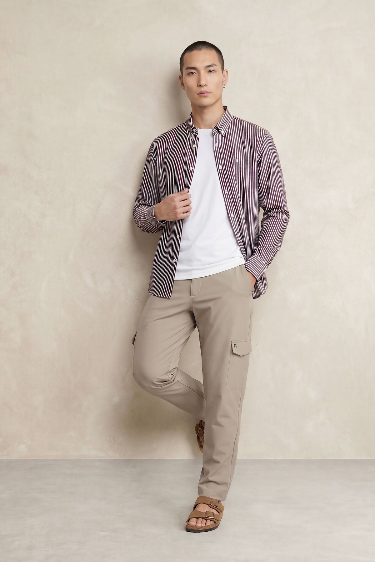 Camisa casual hombre estampado rayas morado regular