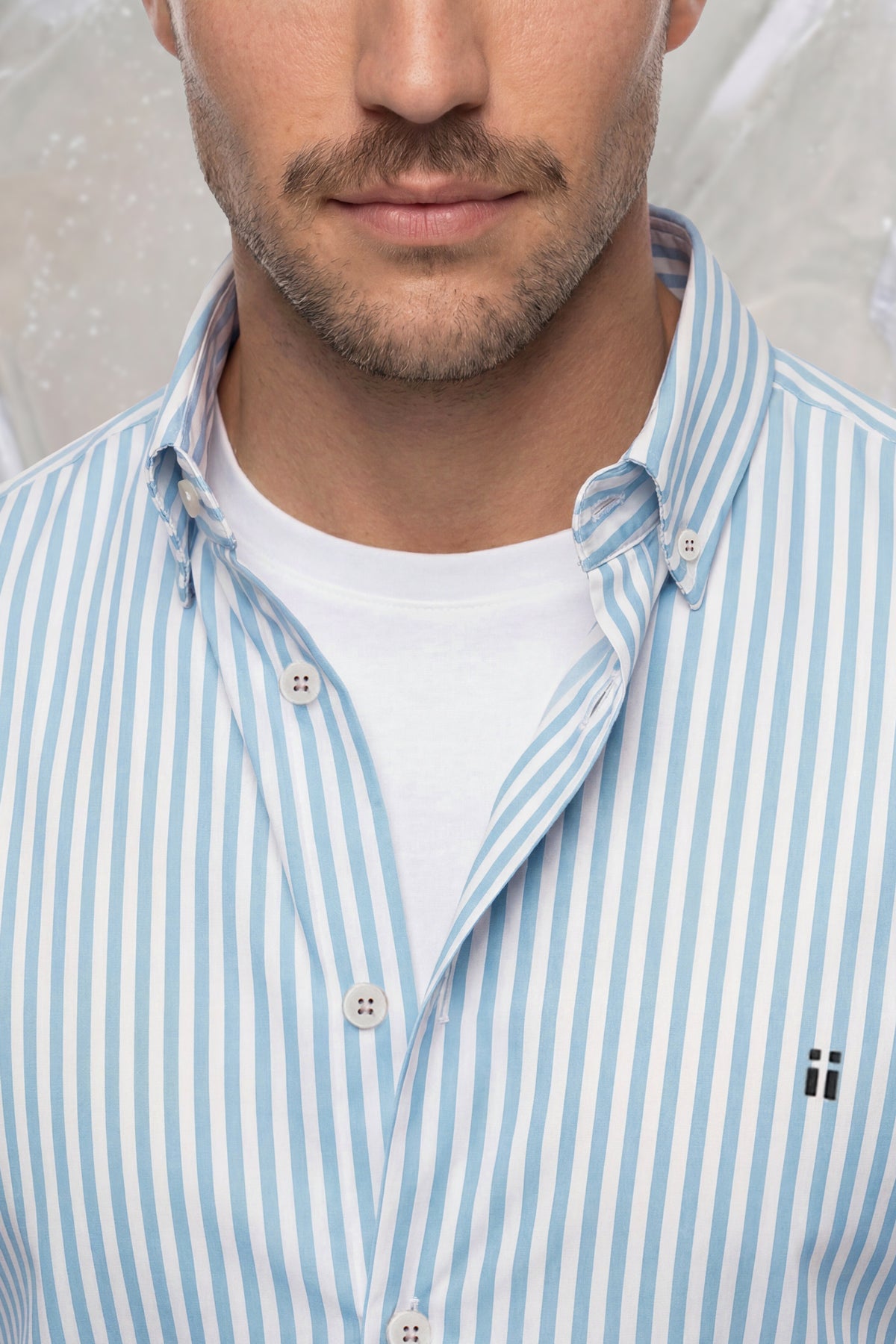 Camisa casual hombre estampado rayas azul Ice