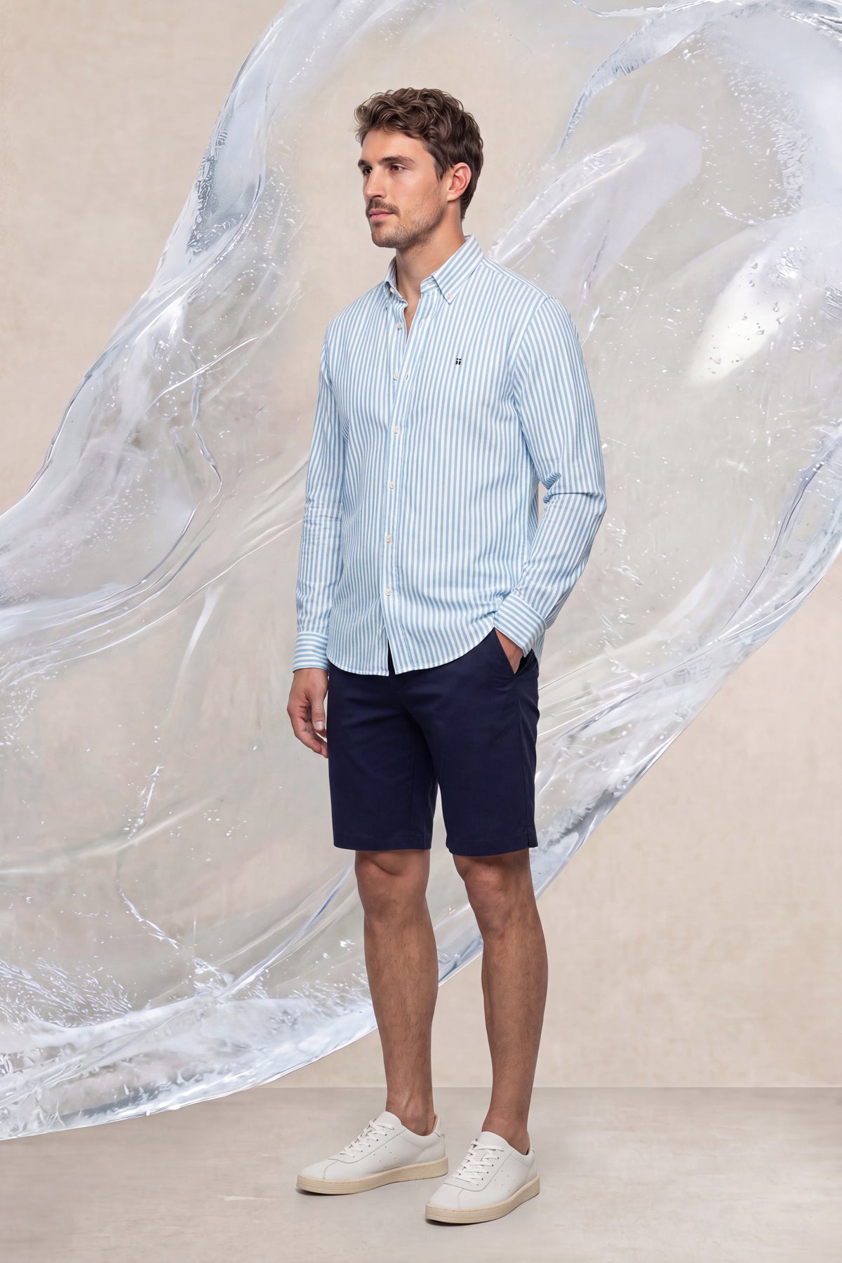 Camisa casual hombre estampado rayas azul Ice
