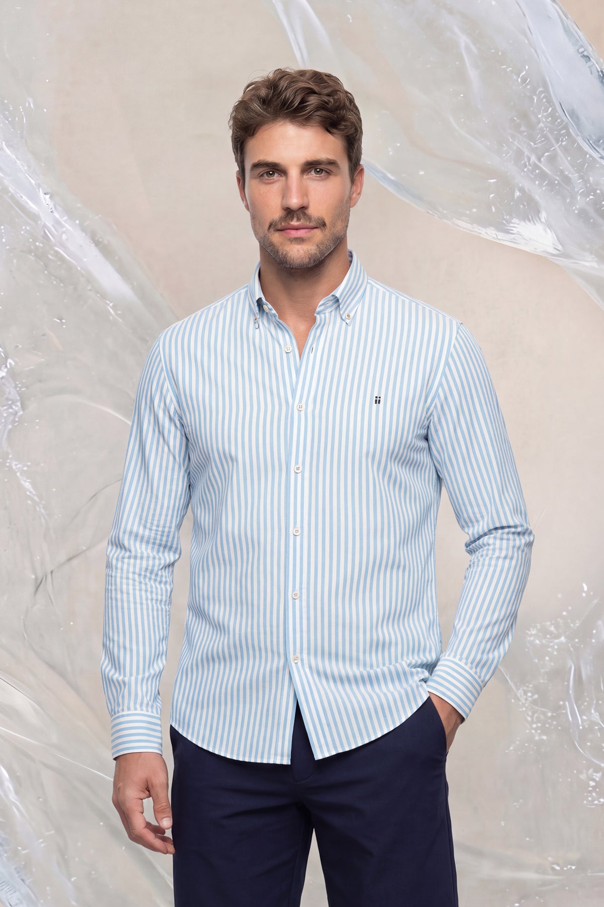 Camisa casual hombre estampado rayas azul Ice