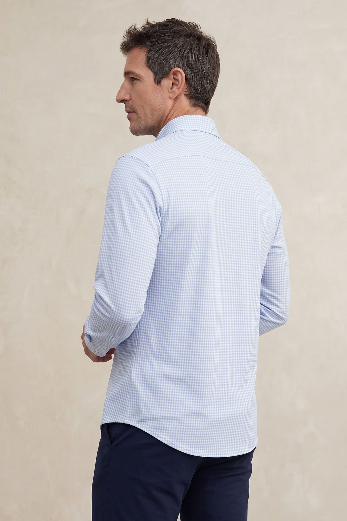 Camisa casual masculina com estampa xadrez azul claro regular