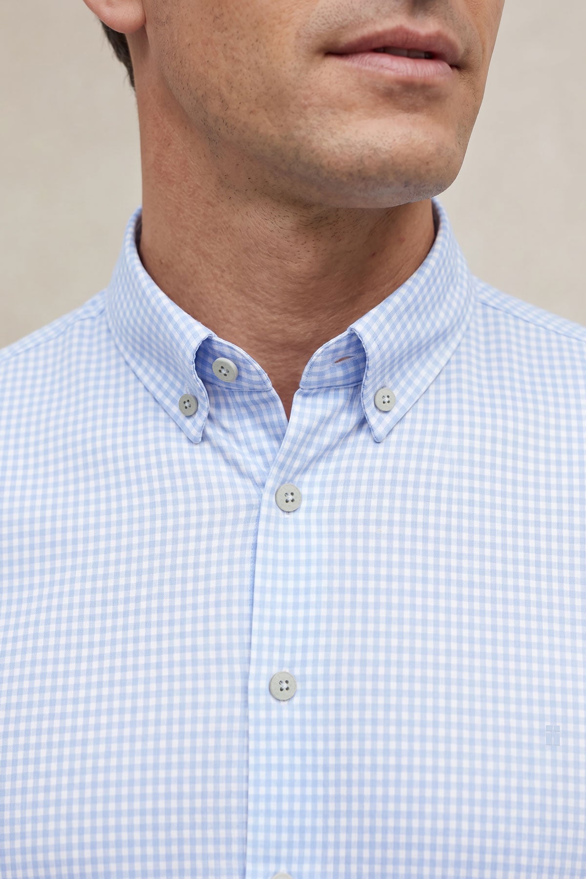 Camisa casual masculina com estampa xadrez azul claro regular