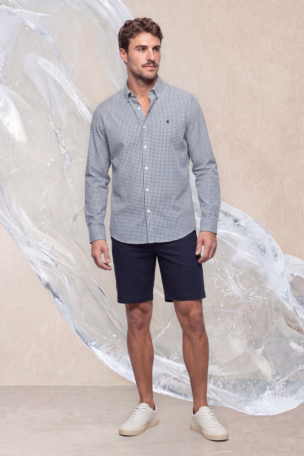 Camisa casual hombre estampado vichy azul Ice