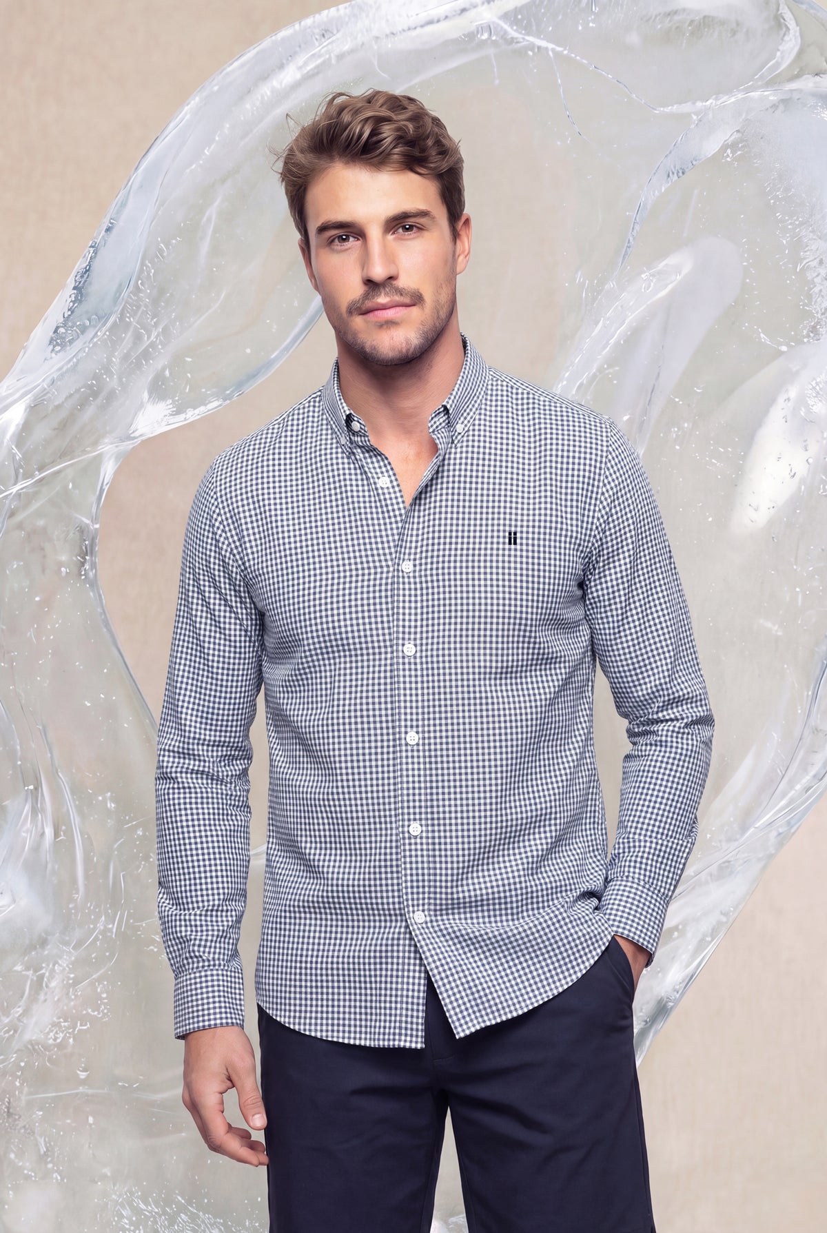 Camisa casual hombre estampado vichy azul Ice