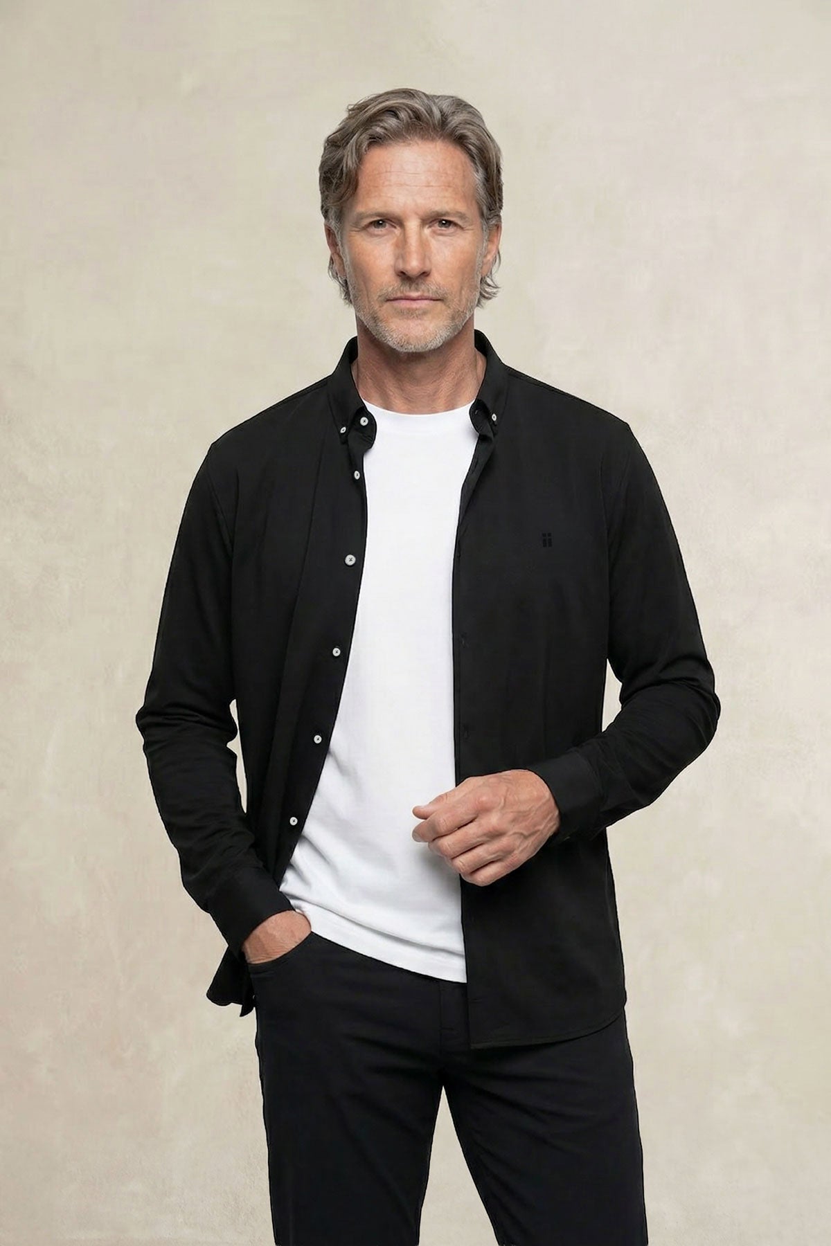 Camisa casual hombre negro regular