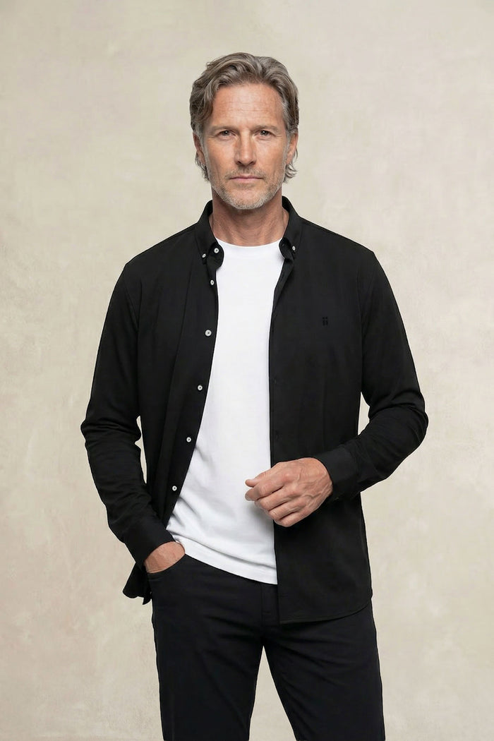 Camisa casual hombre negro regular