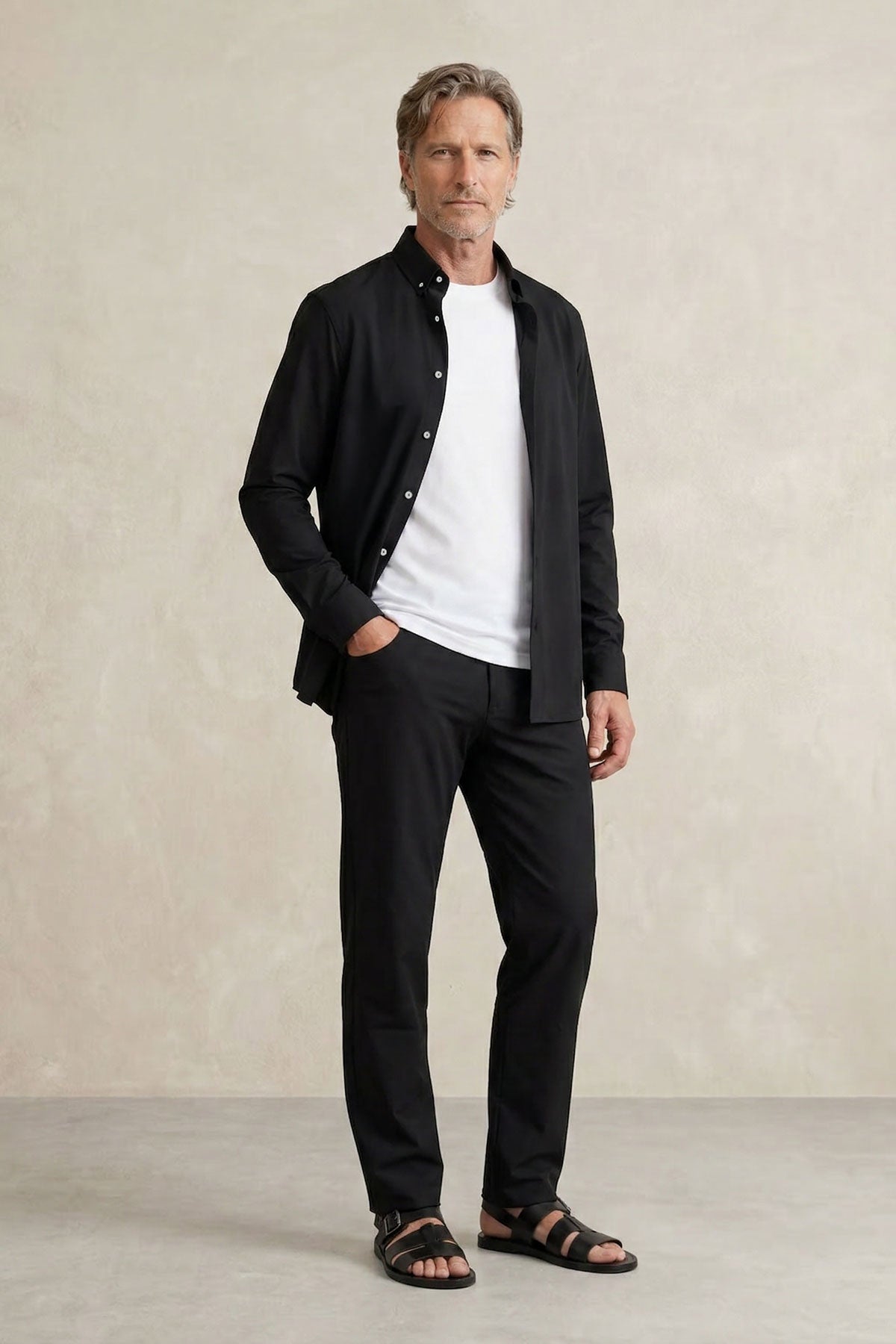 Camisa casual masculina preta normal