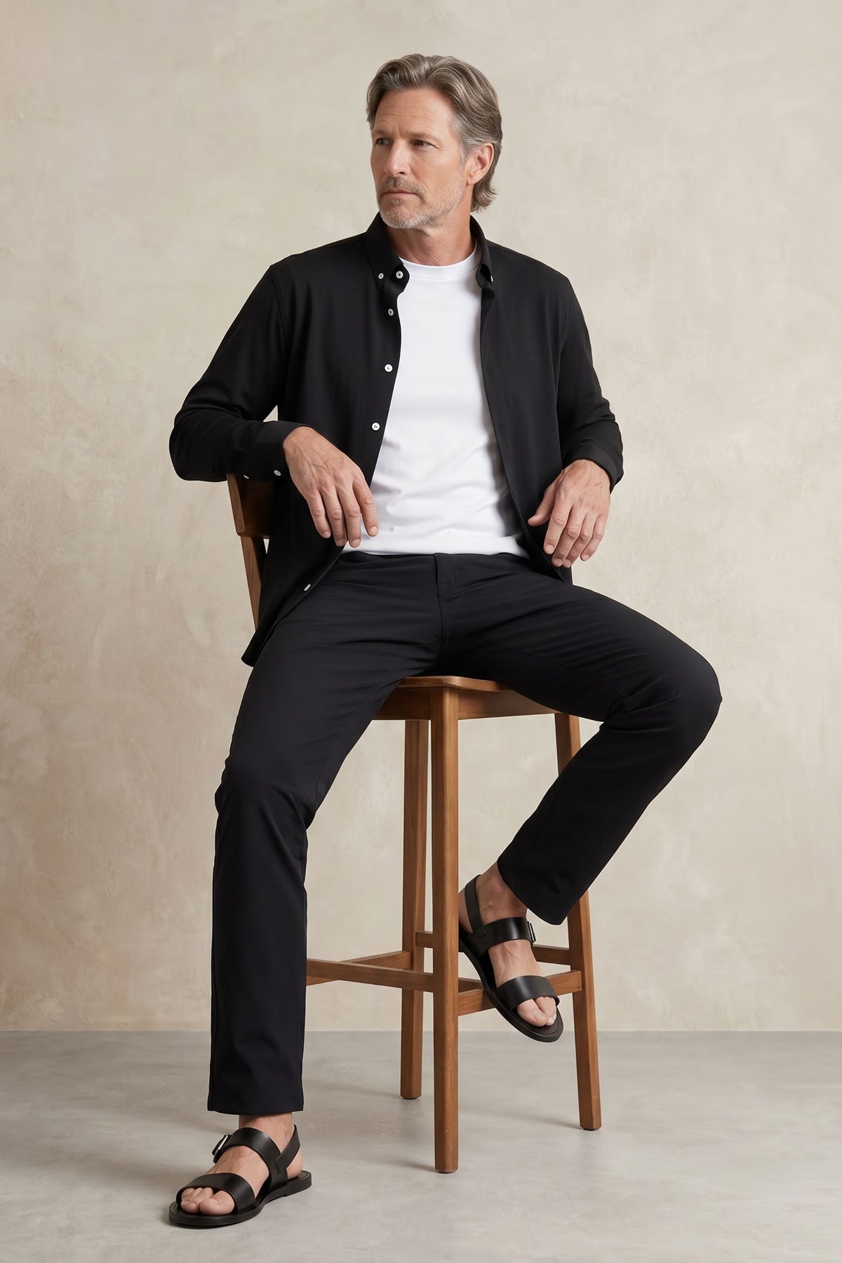 Camisa casual masculina preta normal