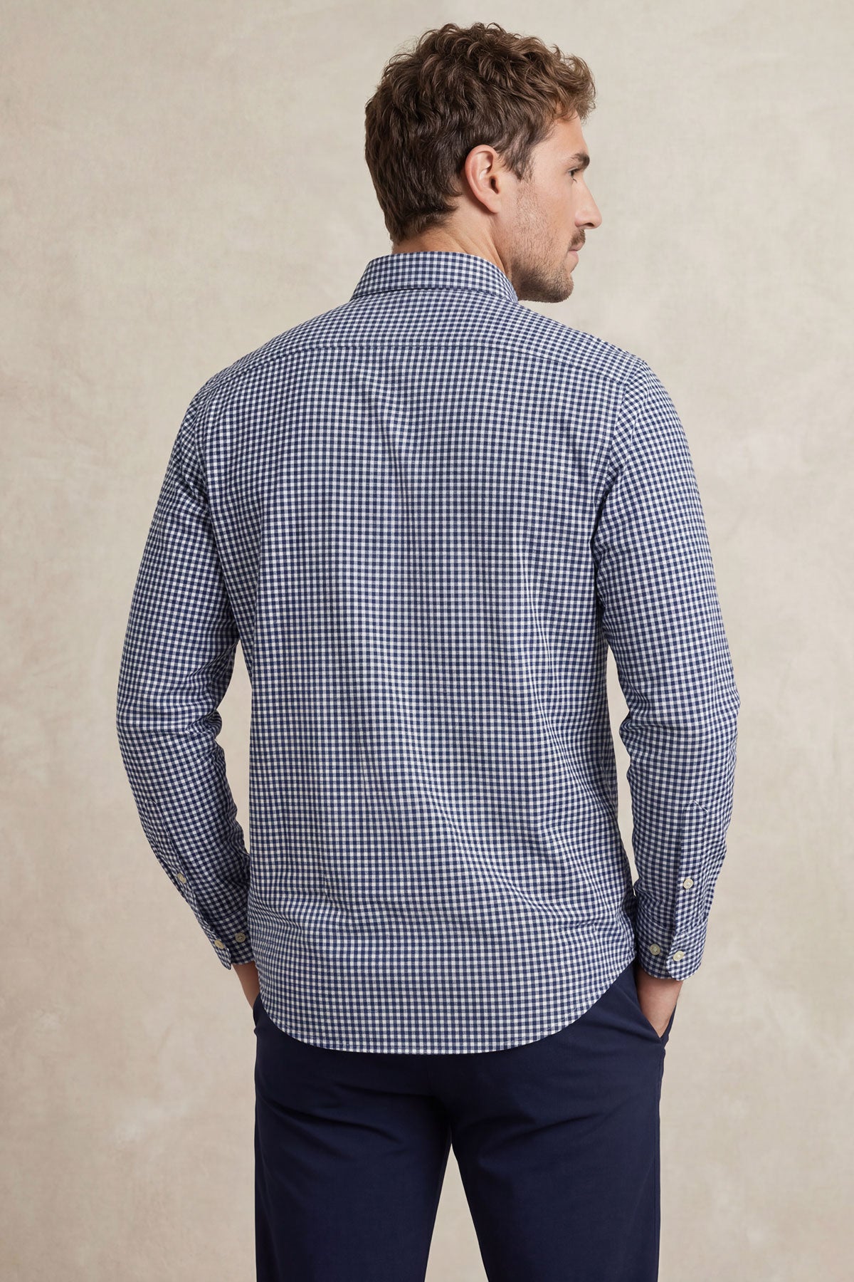 Camisa casual para homem com estampado xadrez azul marinho regular