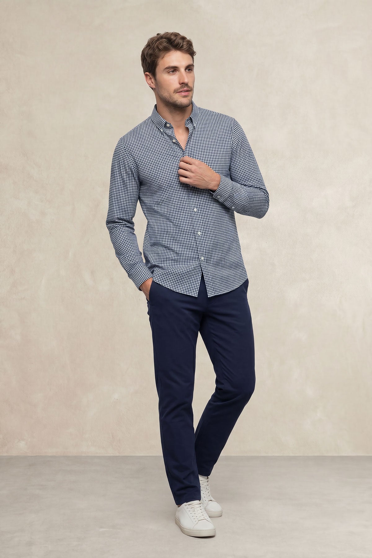 Camisa casual para homem com estampado xadrez azul marinho regular
