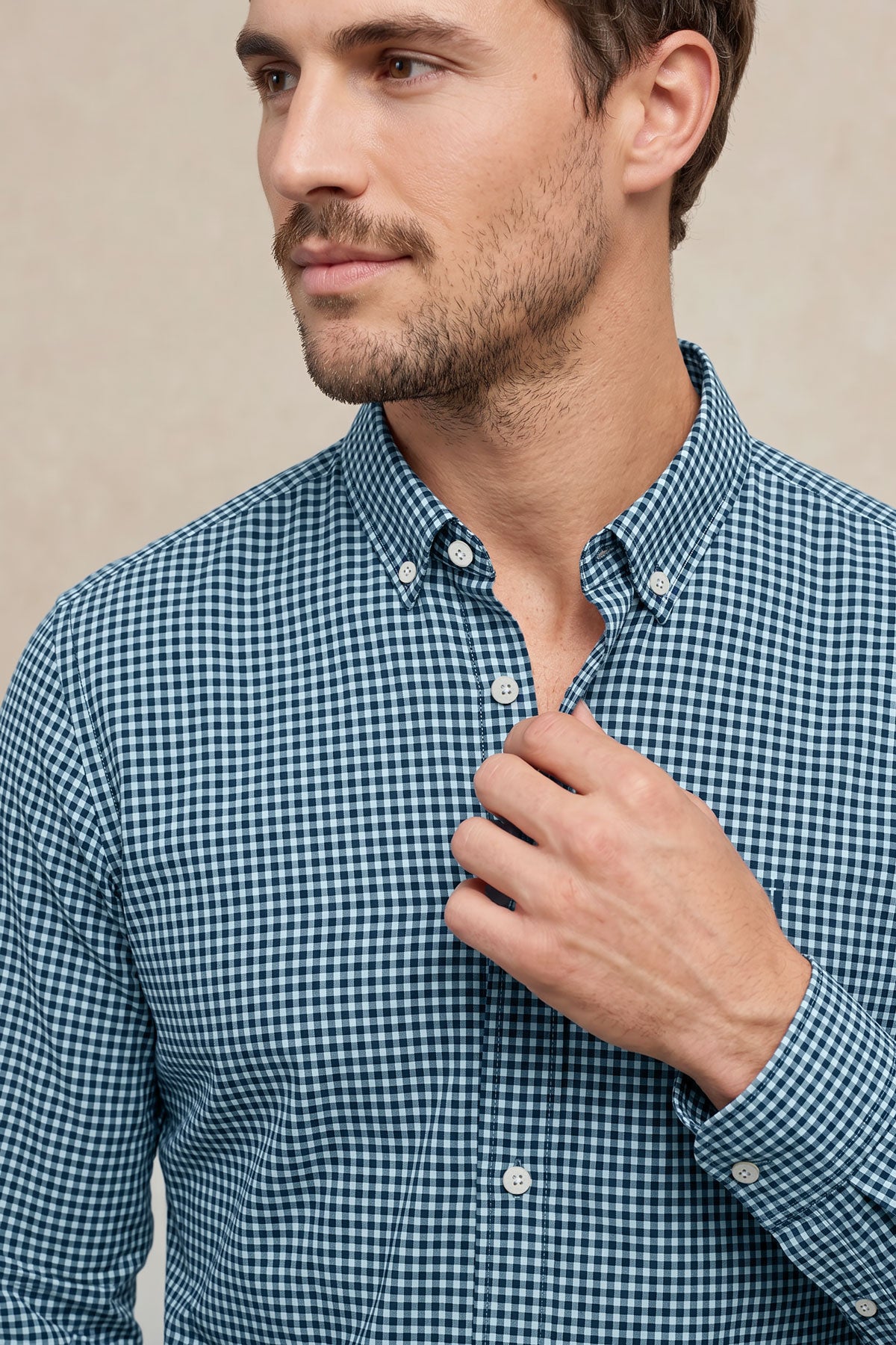 Men's casual shirt in storm blue gingham, regular fit