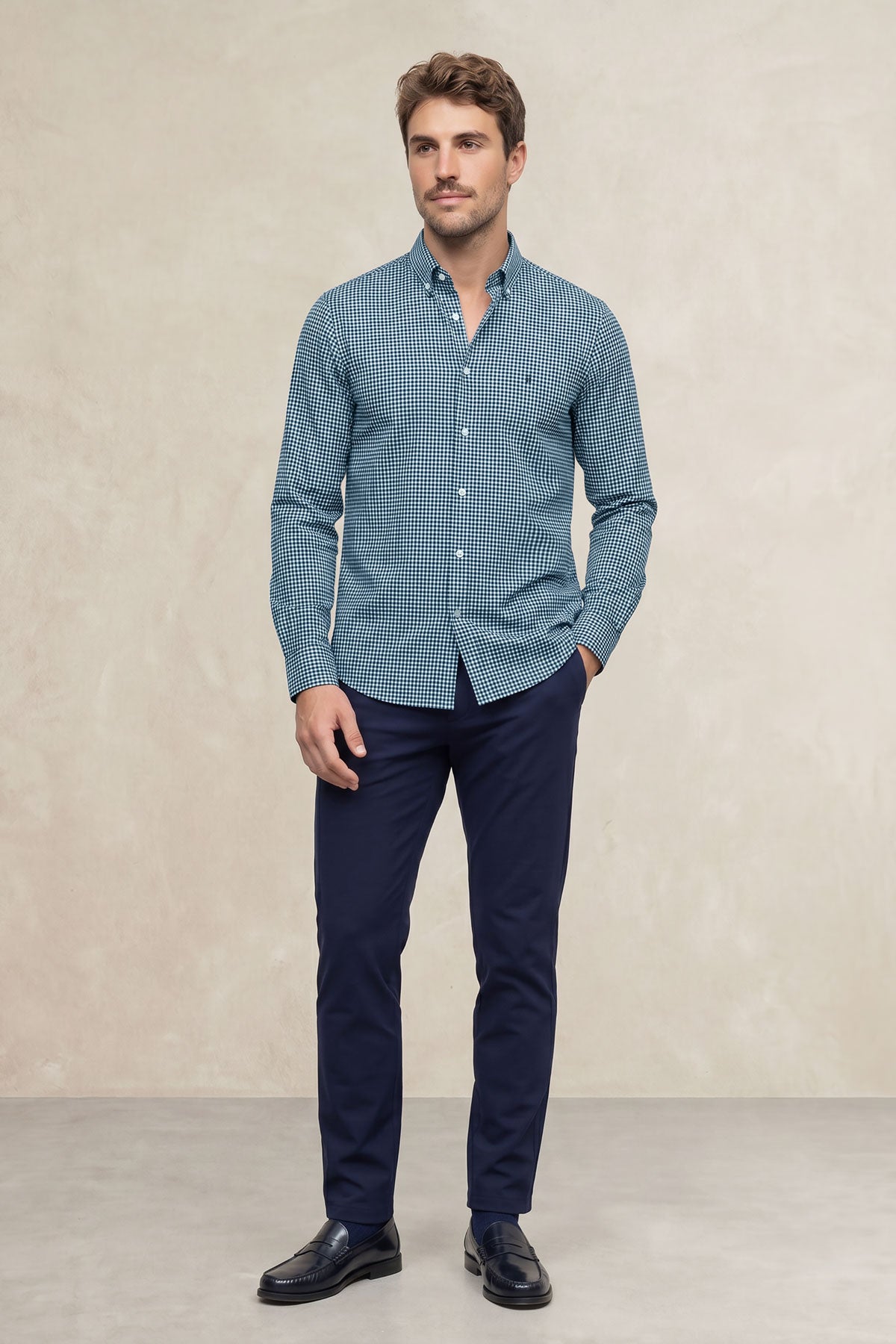 Camisa casual hombre vichy azul tormenta regular