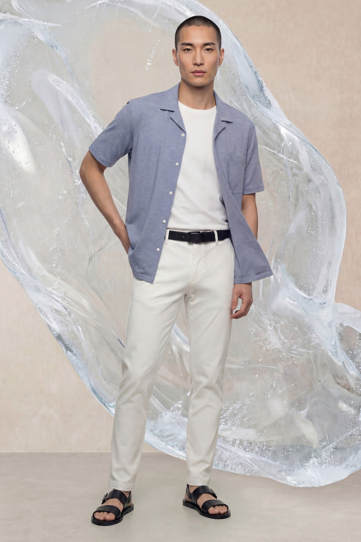 Camisa bowling ICE azul manga corta hombre