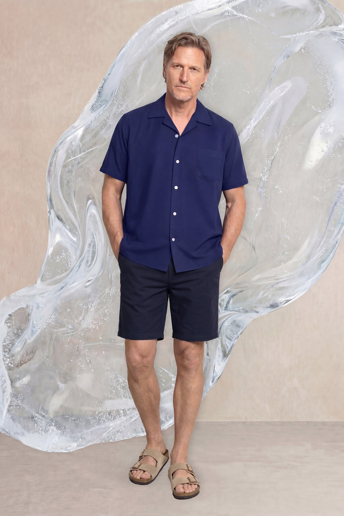Camisa bowling ICE azul oscuro manga corta hombre