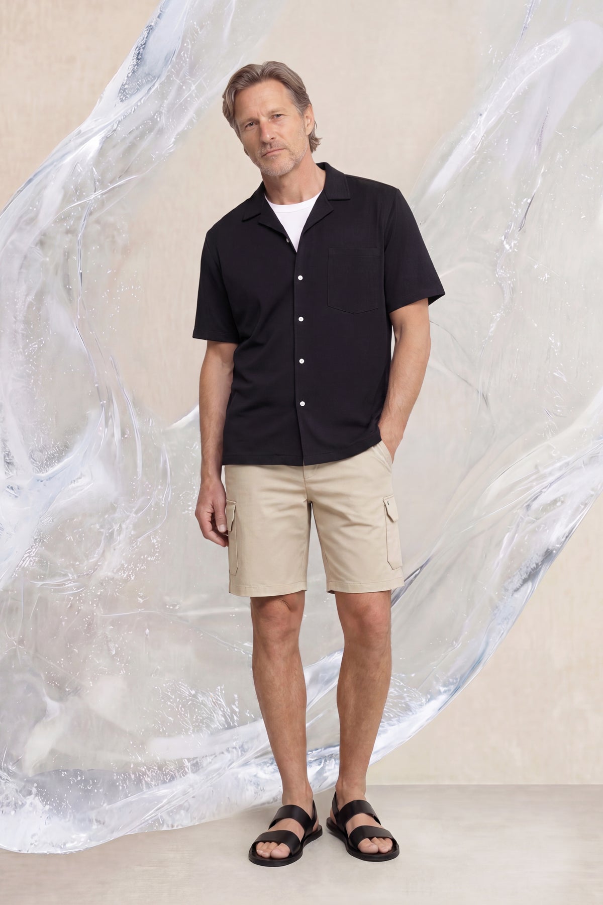 Camisa casual manga corta hombre bowling negro Ice