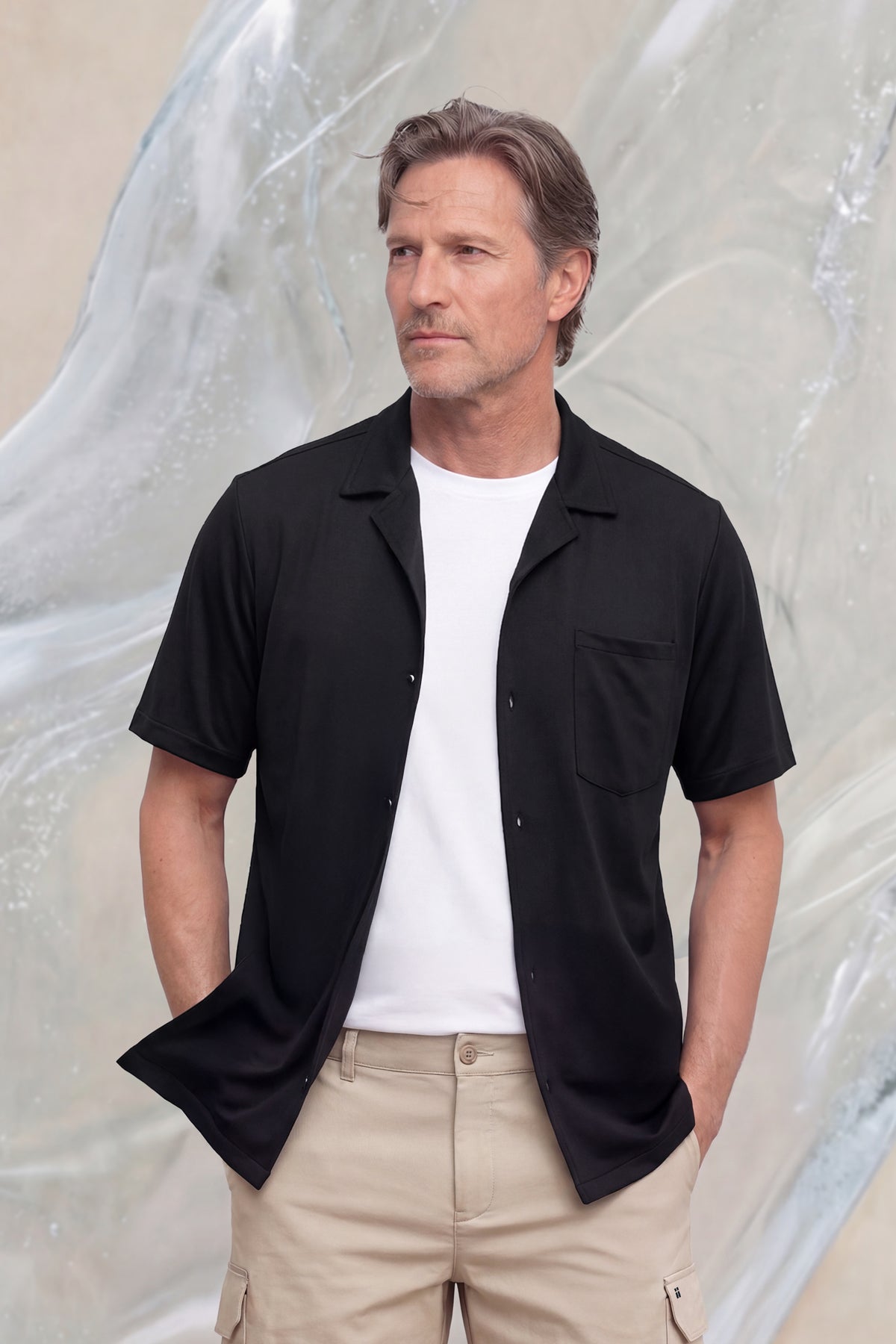 Camisa casual manga corta hombre bowling negro Ice