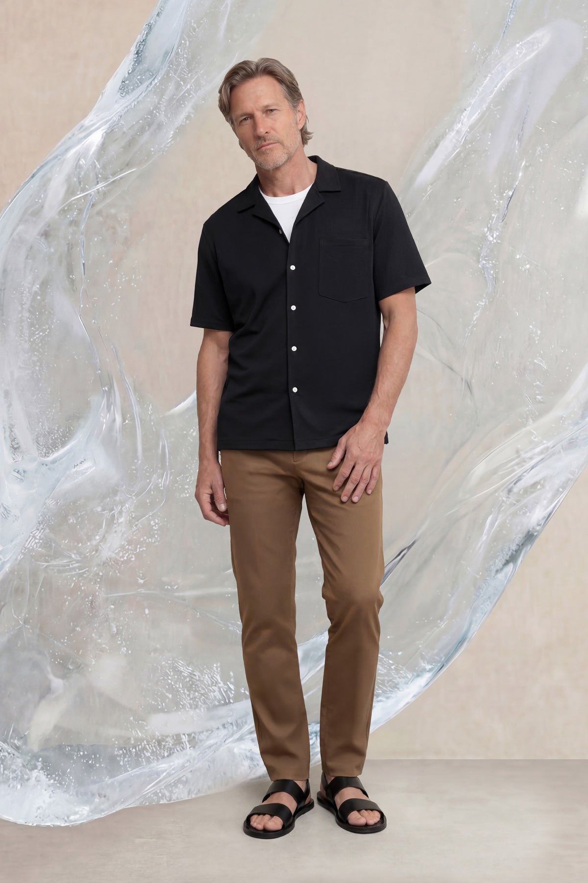 Camisa casual manga corta hombre bowling negro Ice