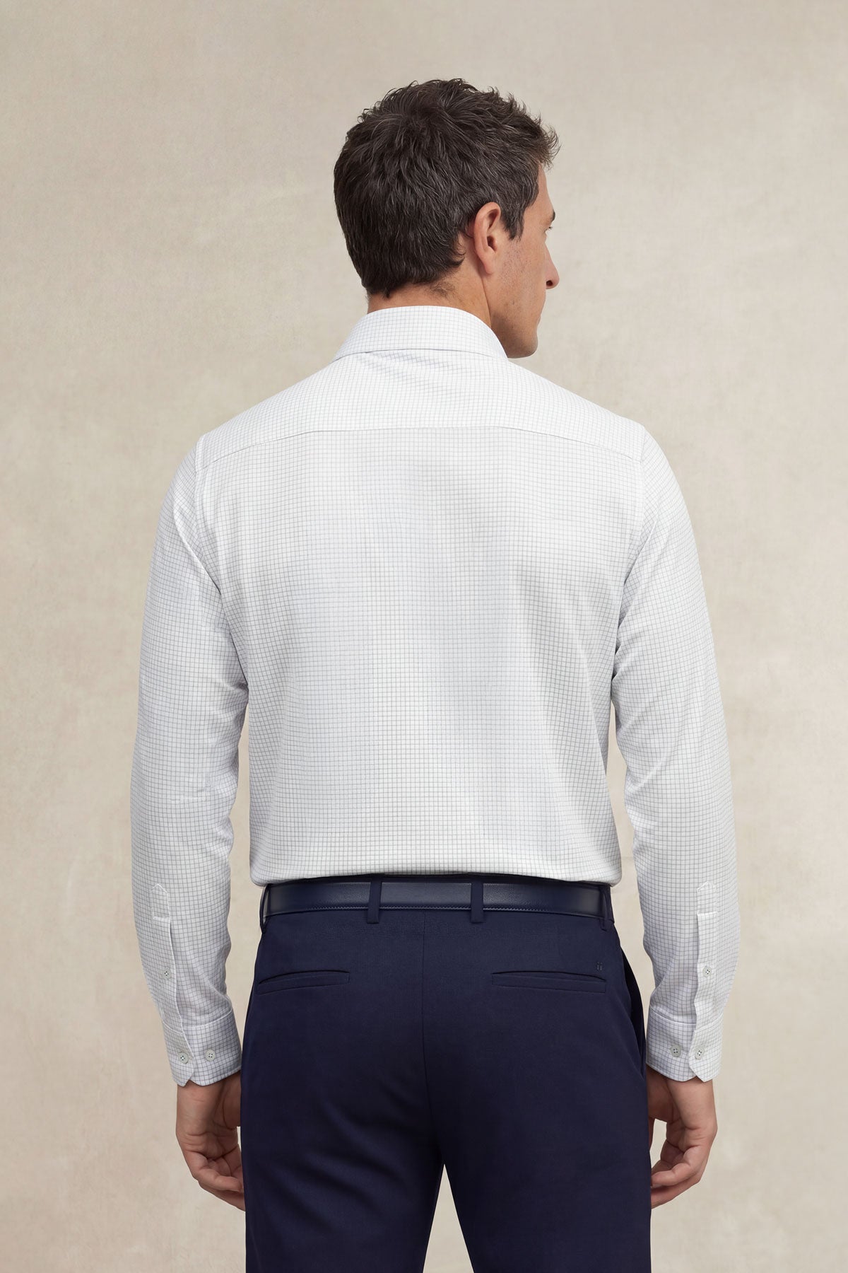 Camisa de vestir cuello cutaway hombre estampado cuadro gris regular