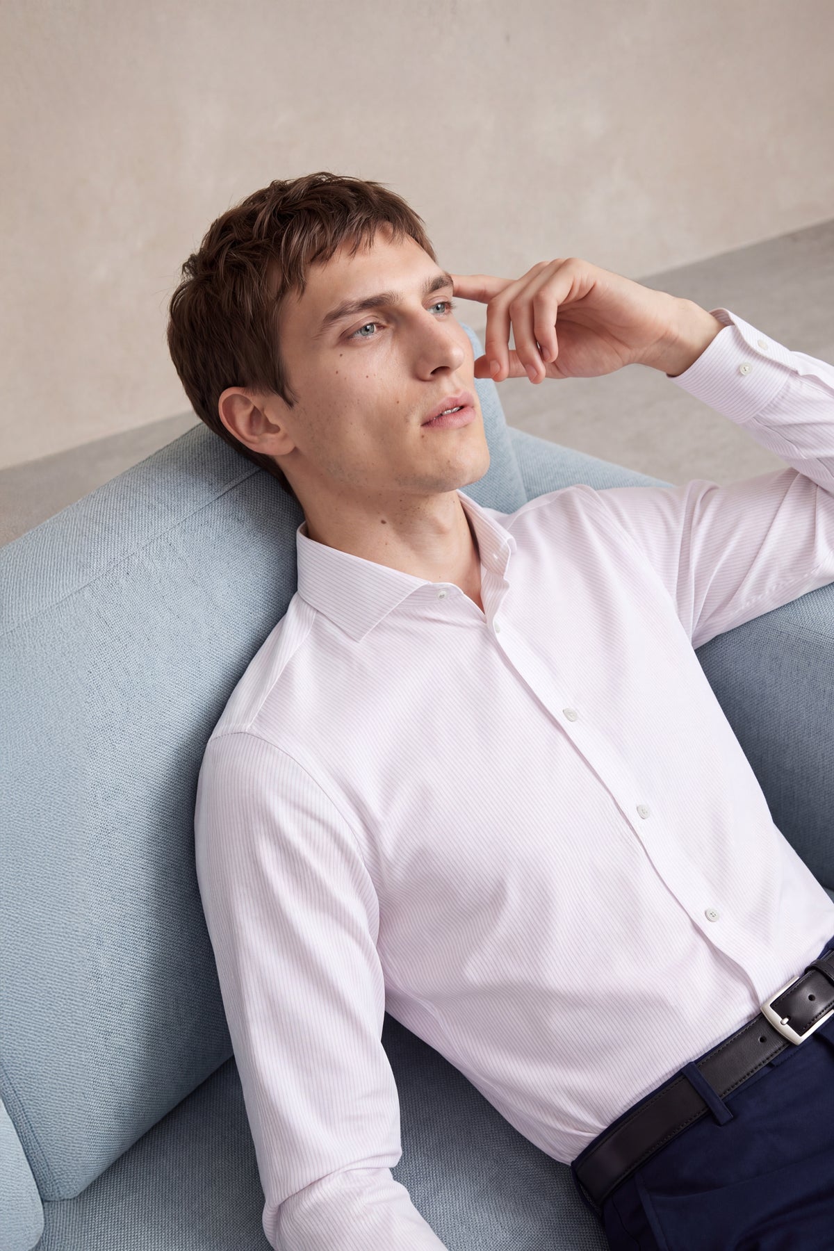 Camisa de vestir cuello cutaway hombre estampado raya rosa regular
