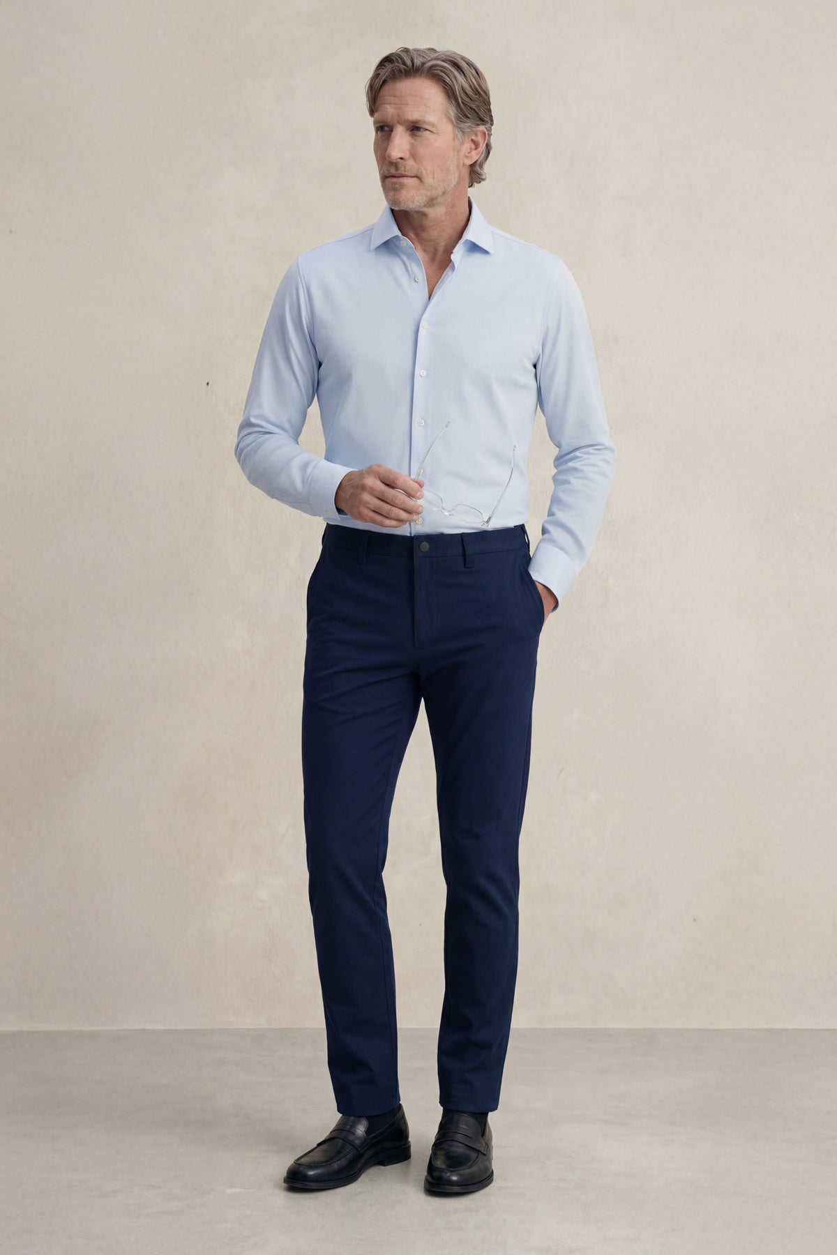 Camisa de vestir hombre estampado mosaico azul celeste regular look completo