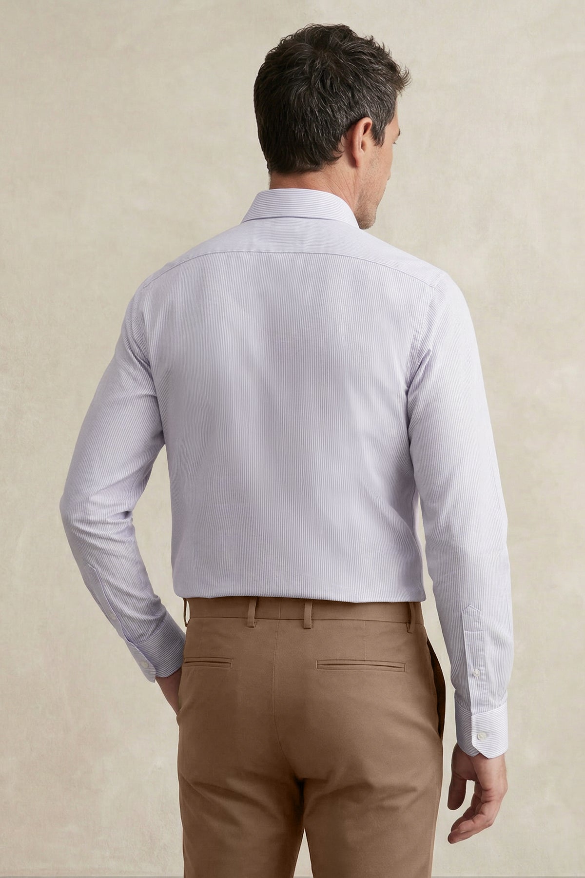Men's regular fit lavender striped dress shirt