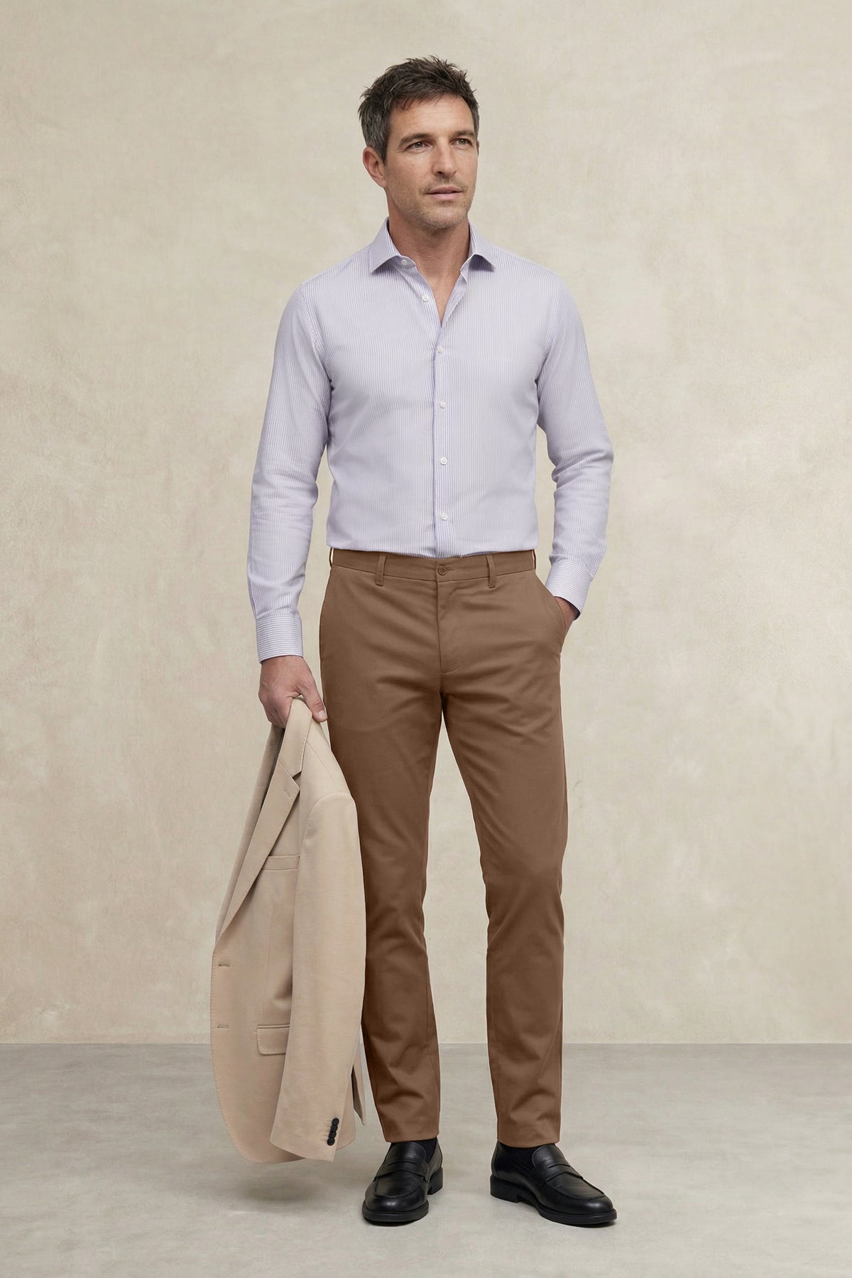 Men's regular fit lavender striped dress shirt