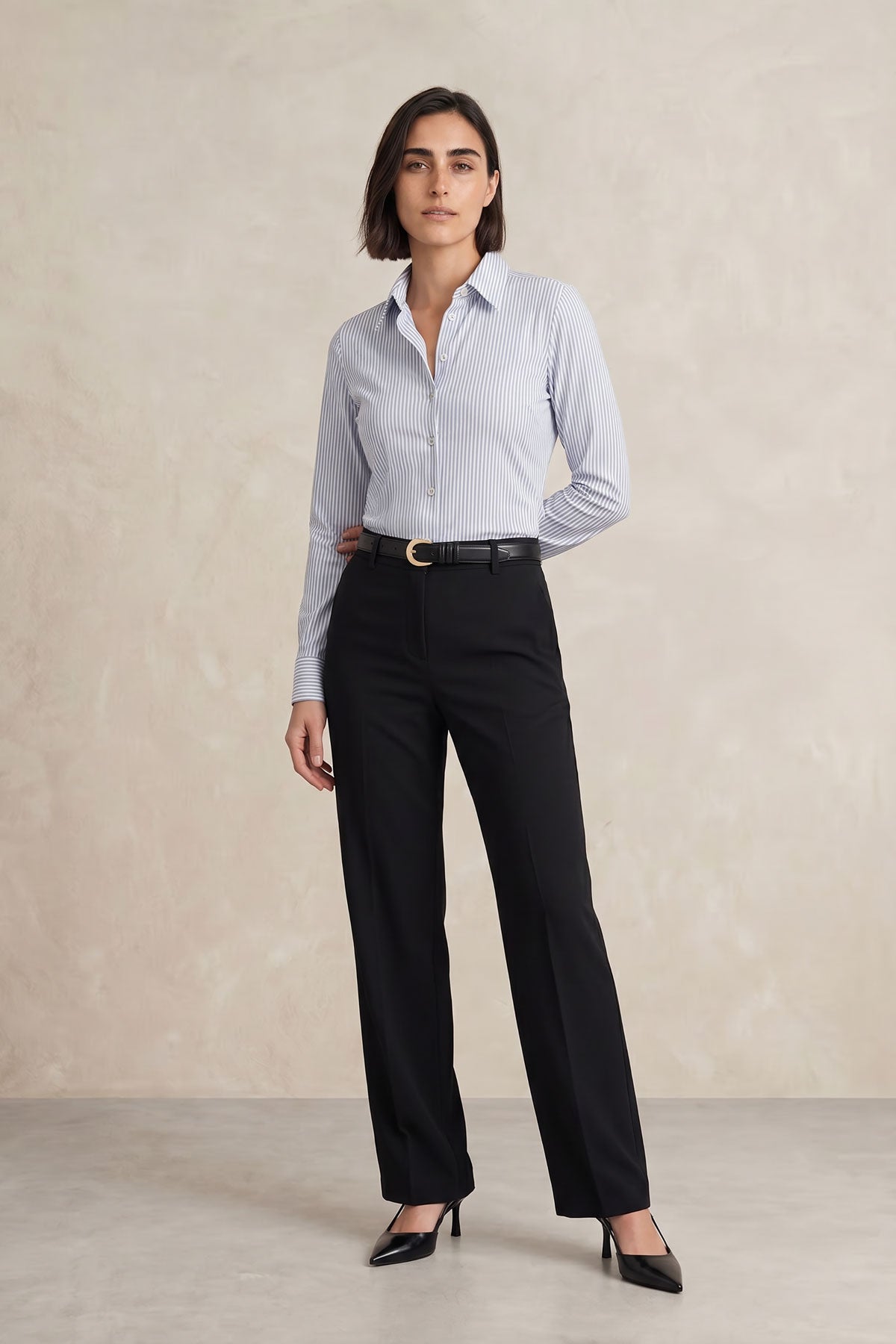 Camisa Feminina Slim Azul Claro