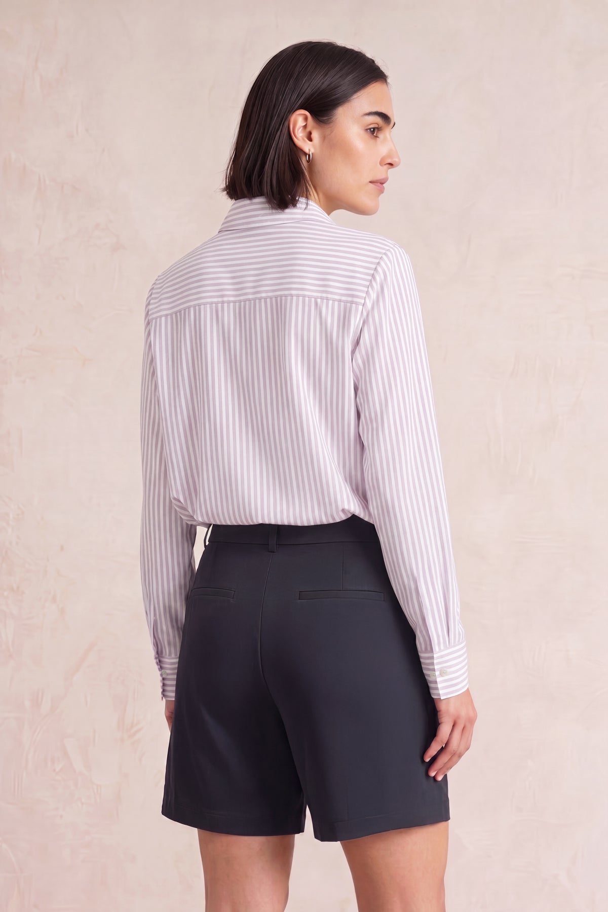 Camisa mujer formal over raya doble tono rosa
