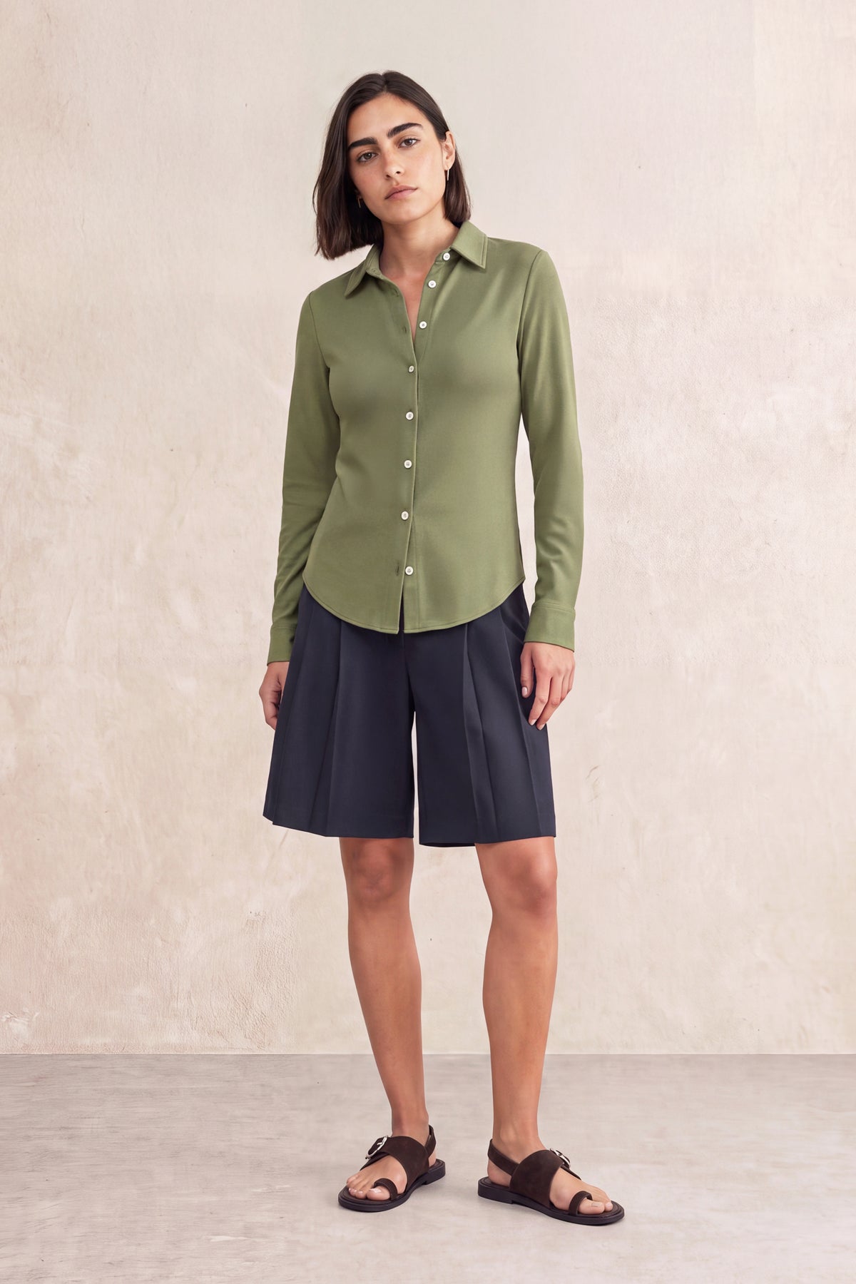 Camisa feminina slim verde malaquita