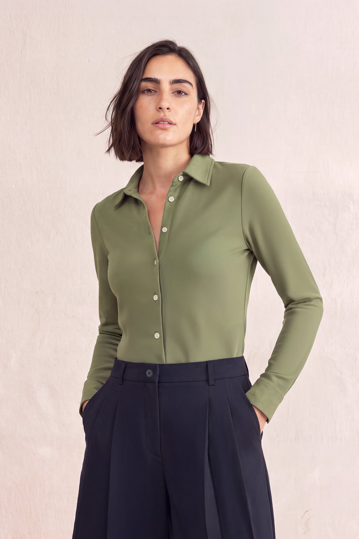 Camisa verde malaquita slim mujer