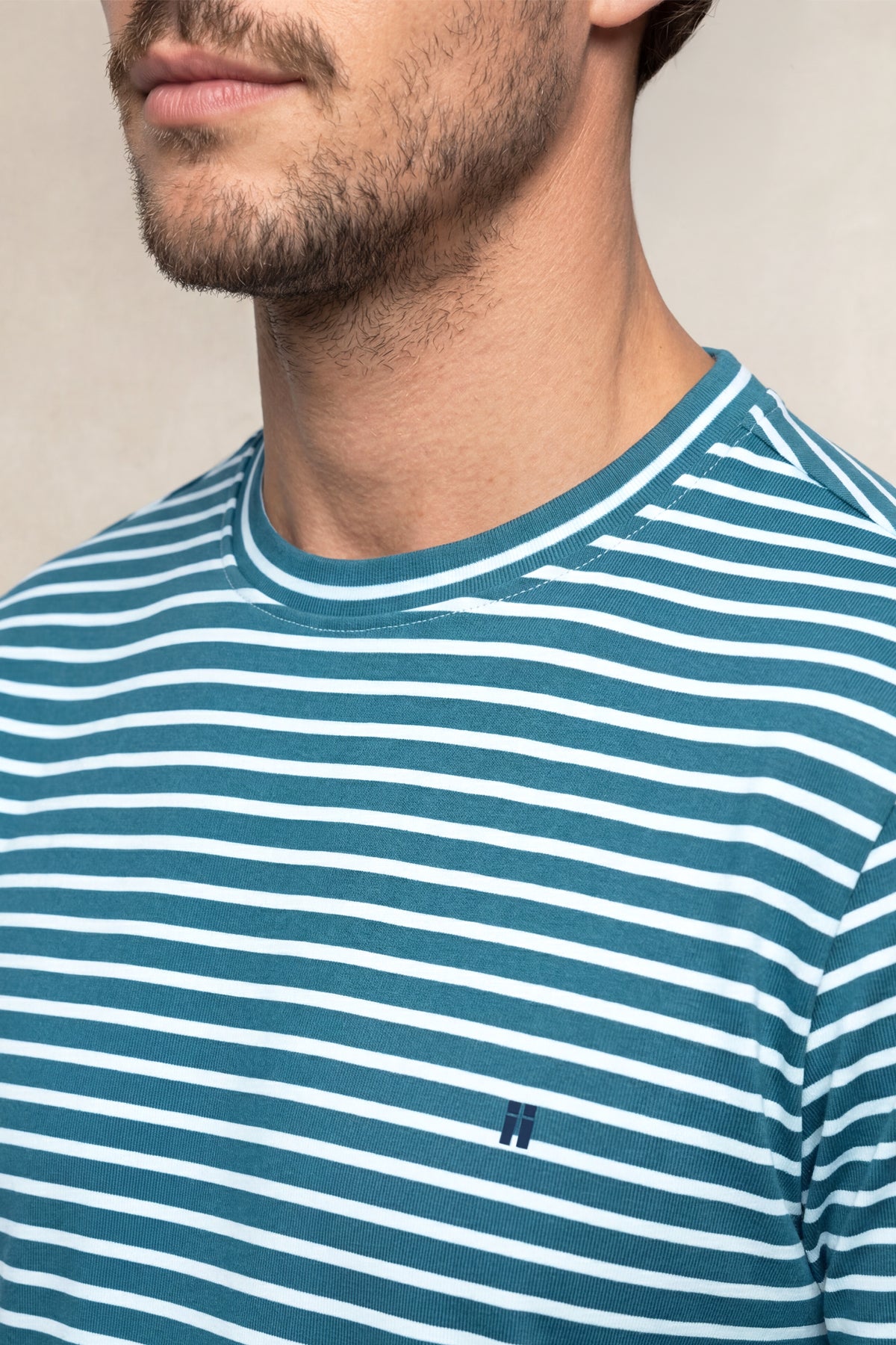 Camiseta hombre cuello redondo estampado rayas azul Soft
