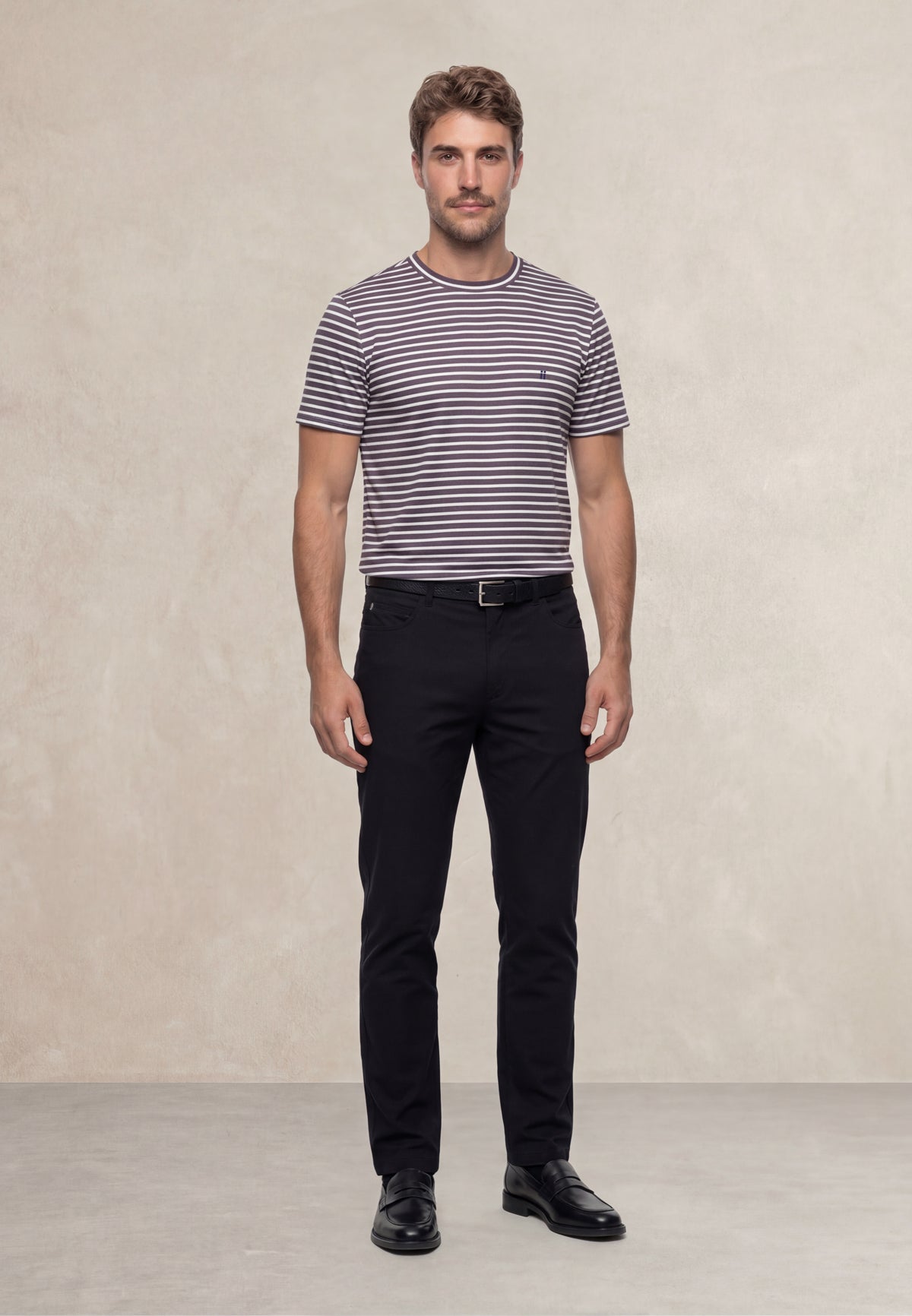 Camiseta hombre cuello redondo estampado rayas morado Soft