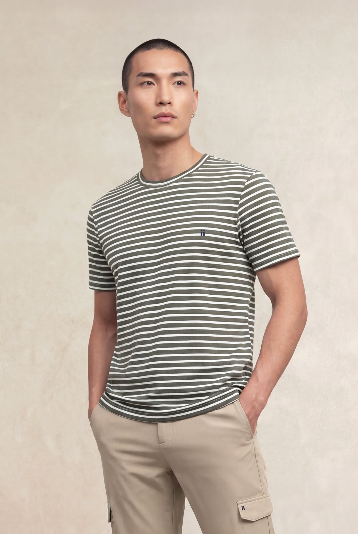 Camiseta hombre cuello redondo estampado rayas verde Soft