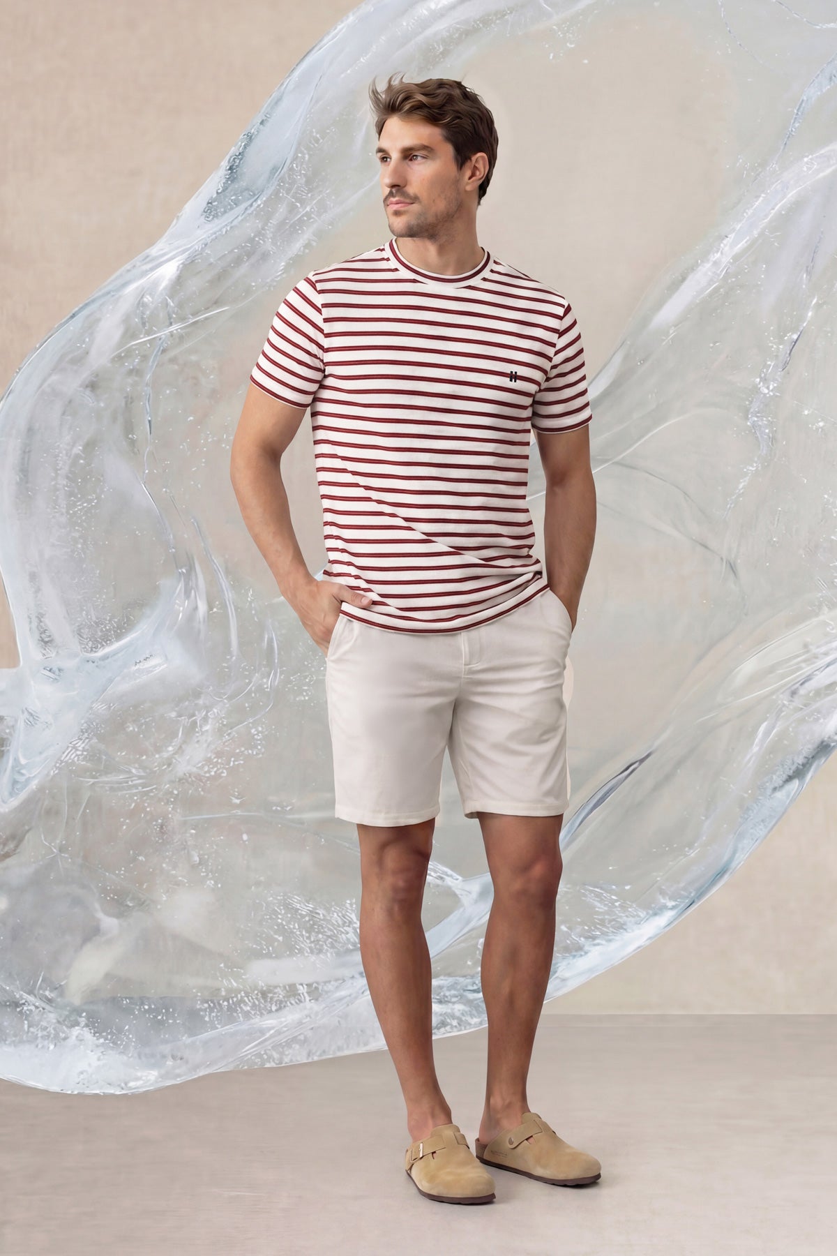 Camiseta Masculina Estampa Riscas Castanha Ice