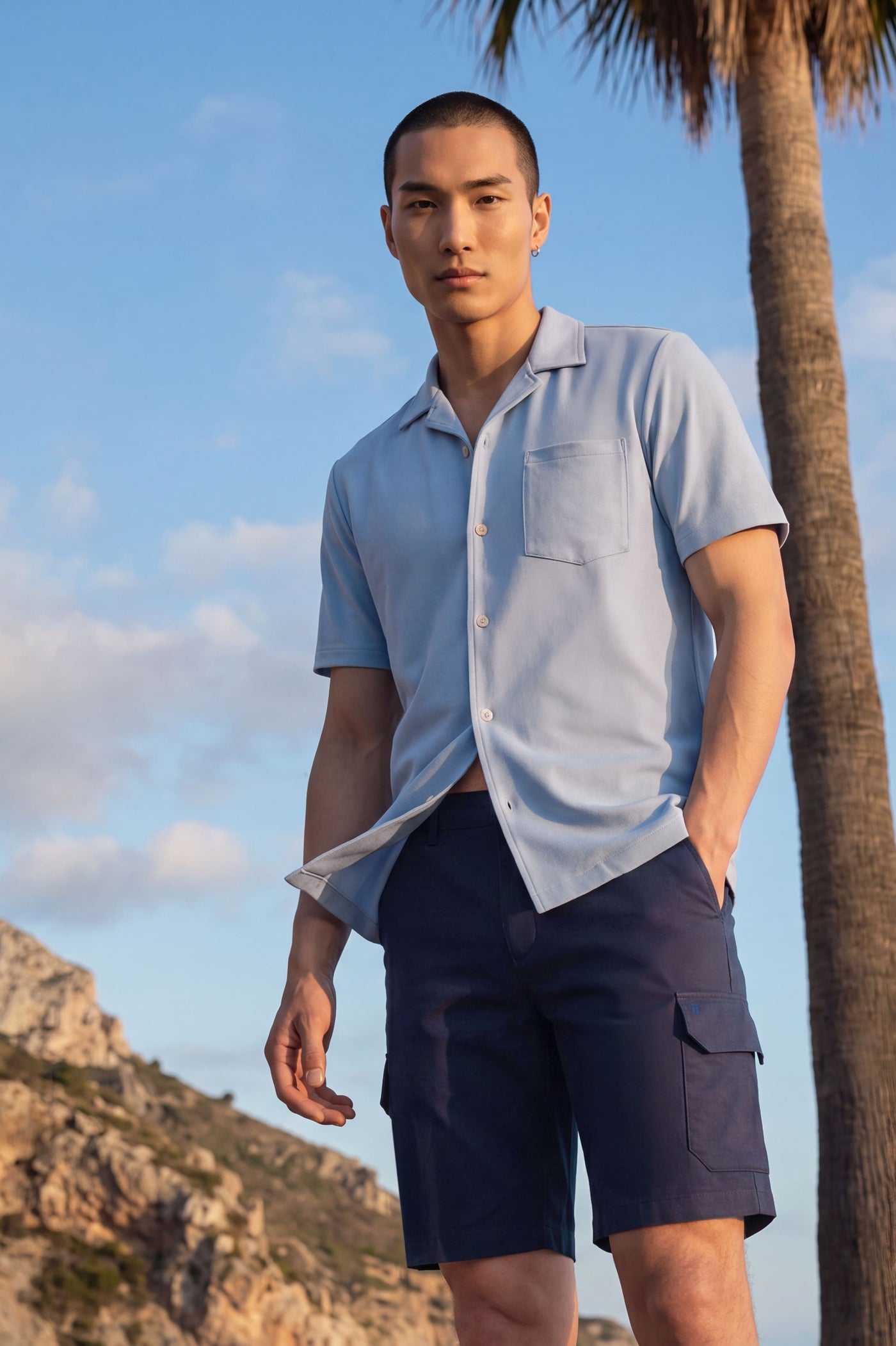 Camisa bowling ICE azul manga corta hombre hombre