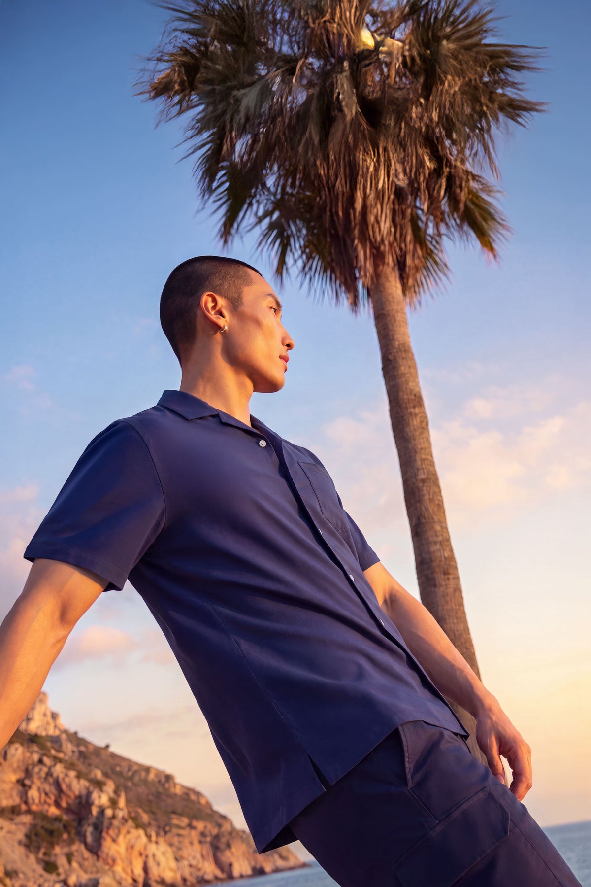 Camisa bowling ICE azul oscuro manga corta hombre
