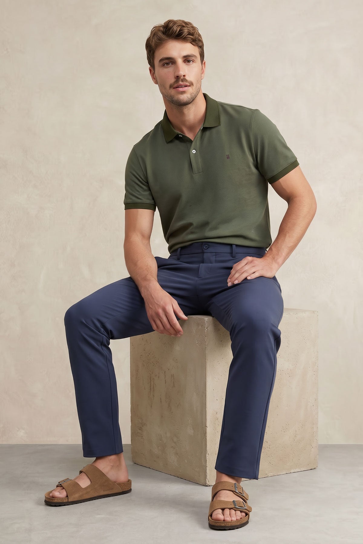 Calça chino homem Nova slim fit azul médio